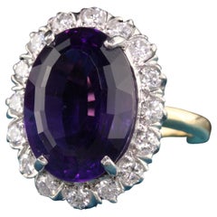 Antique Tiffany and Co 18K Gold and Platinum Diamond Amethyst Engagement Ring