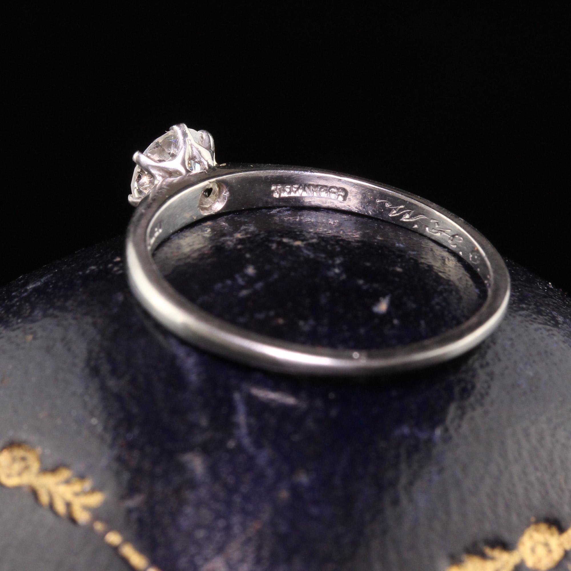 Taille ronde Tiffany and Co, bague de fiançailles rétro en platine avec diamant taille ancienne en vente