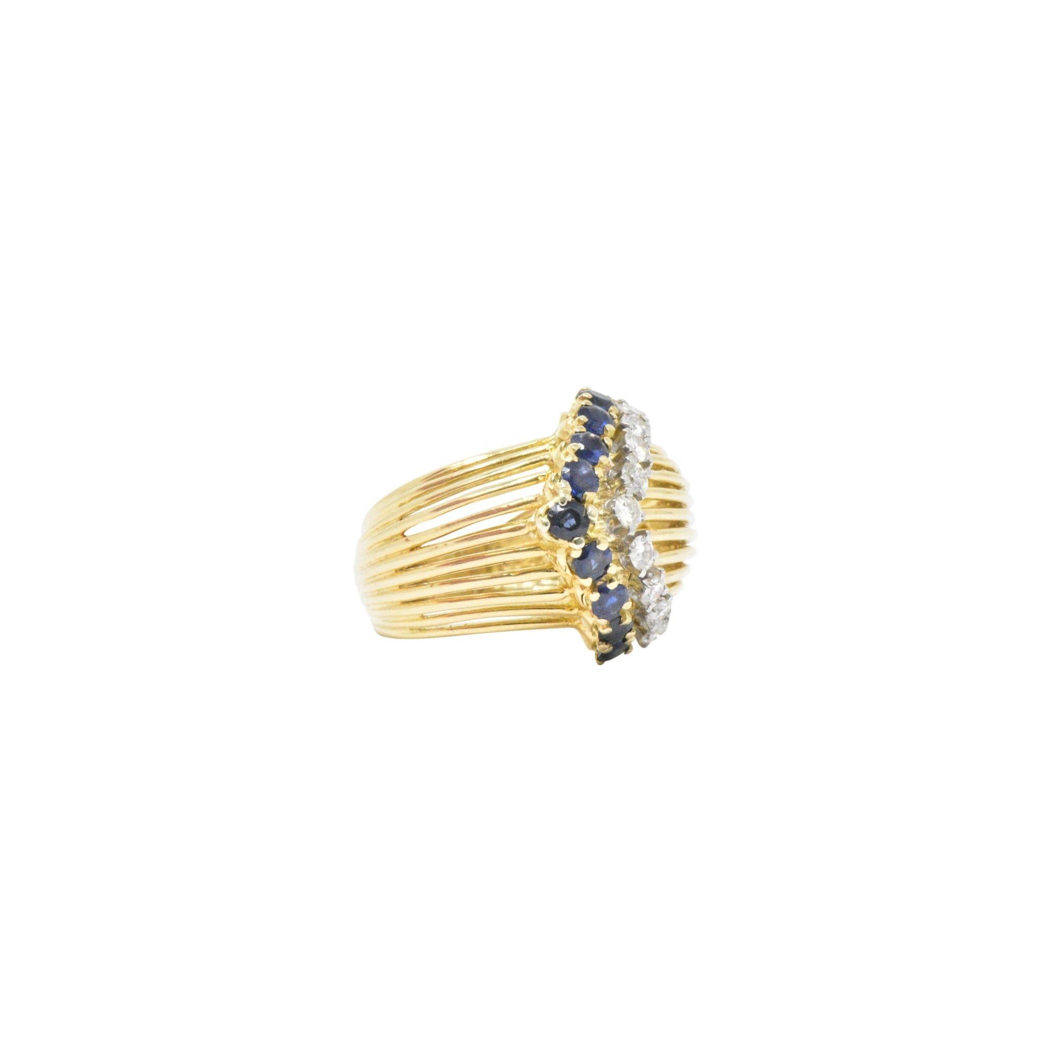 Round Cut Retro Tiffany & Co. 0.35 Carat Diamond Sapphire and 18 Karat Gold Ring