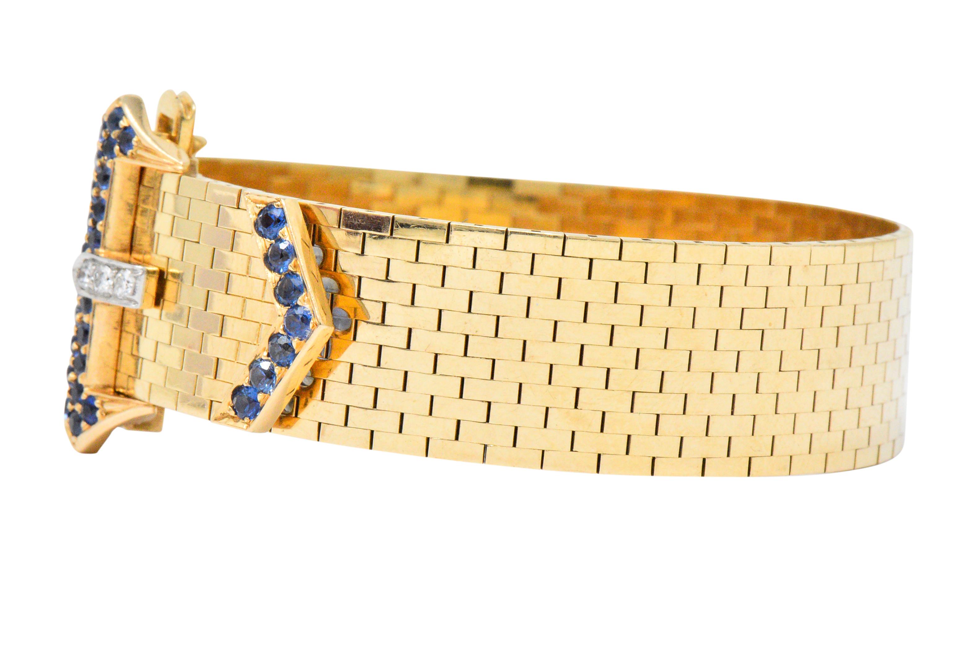 Retro Tiffany & Co 1::35 Karat Saphir Diamant 14 Karat Gold Jarretière Armband (Rundschliff)