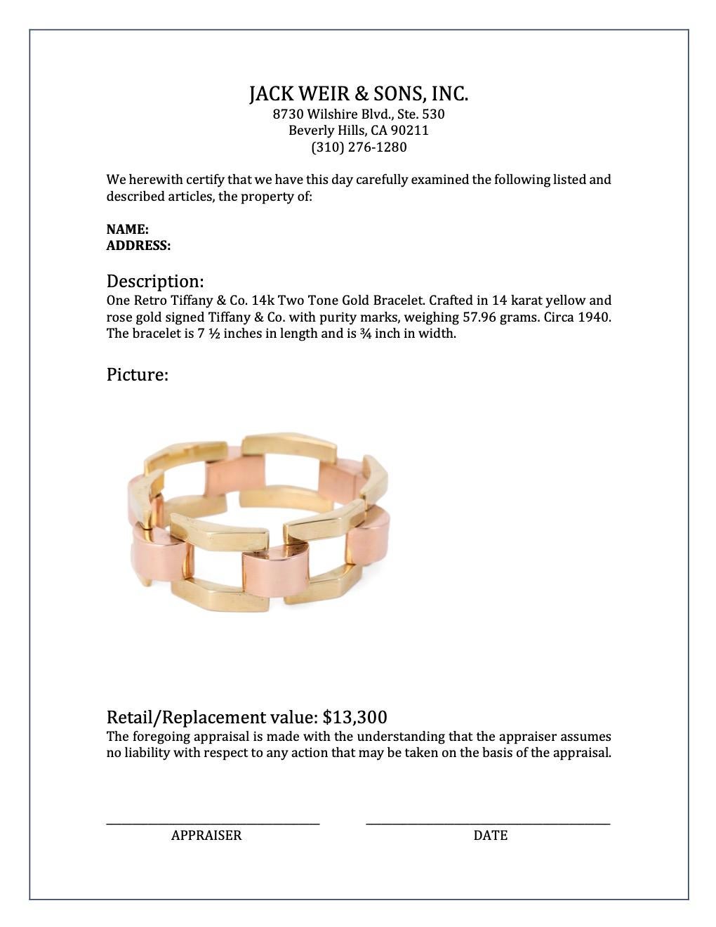 Women's or Men's Retro Tiffany & Co. 14k Two Tone Gold Bracelet