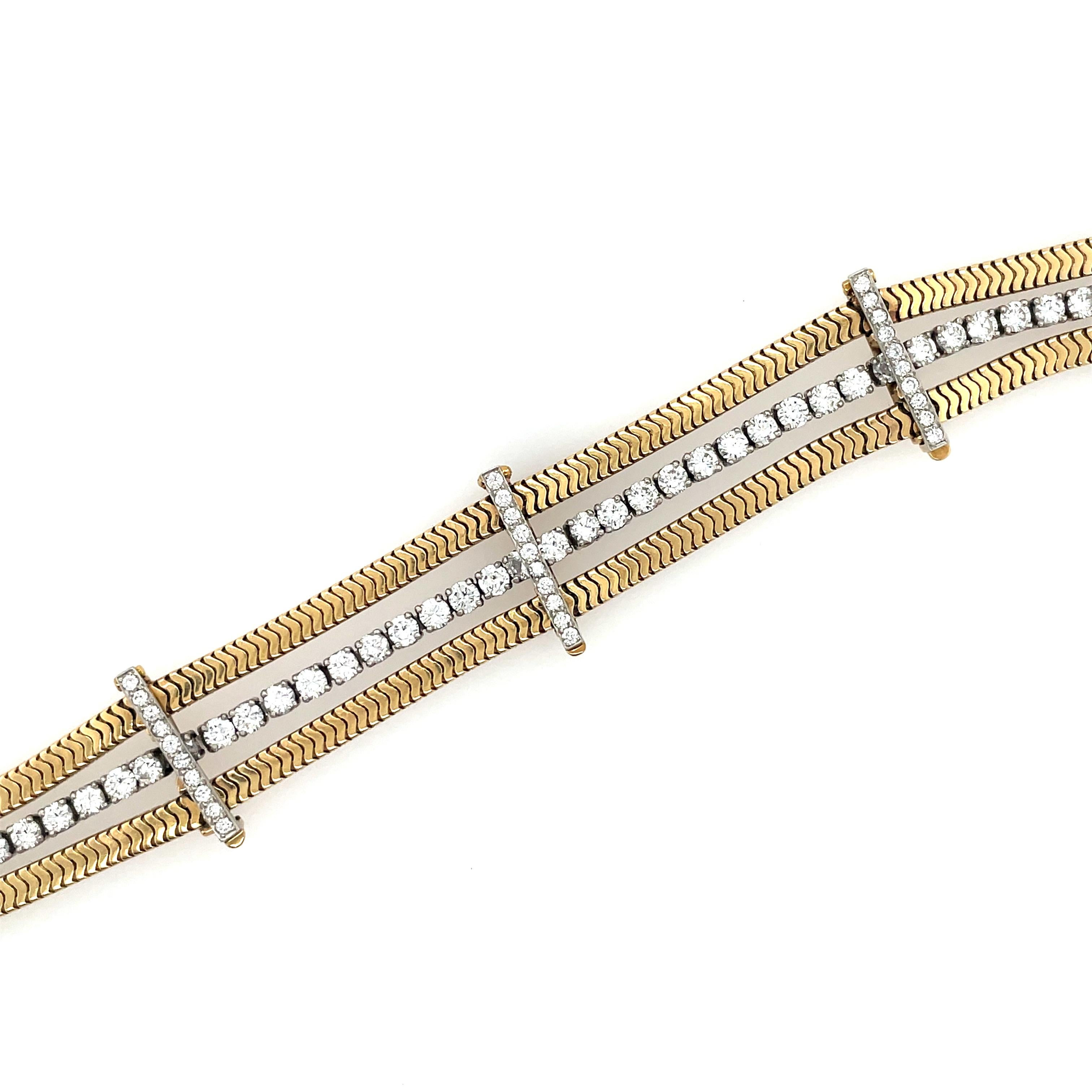 Round Cut Retro Tiffany & Co., 14K Yellow Gold, Platinum and Diamond Convertible Bracelet