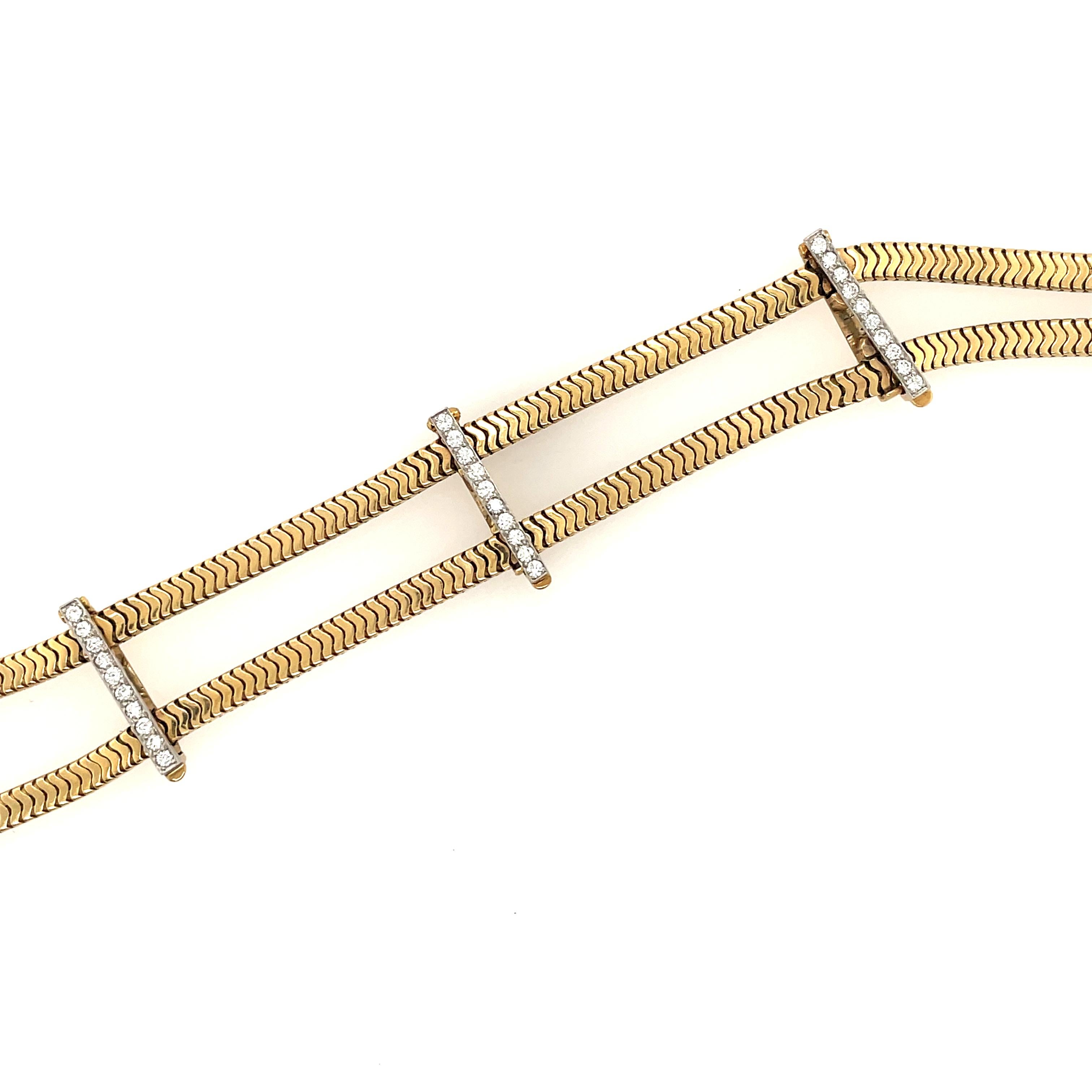 Women's or Men's Retro Tiffany & Co., 14K Yellow Gold, Platinum and Diamond Convertible Bracelet