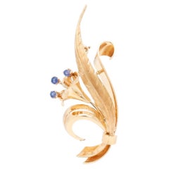 Retro Tiffany & Co. 18k Gold & Blauer Topas Lilien-Blumenbrosche