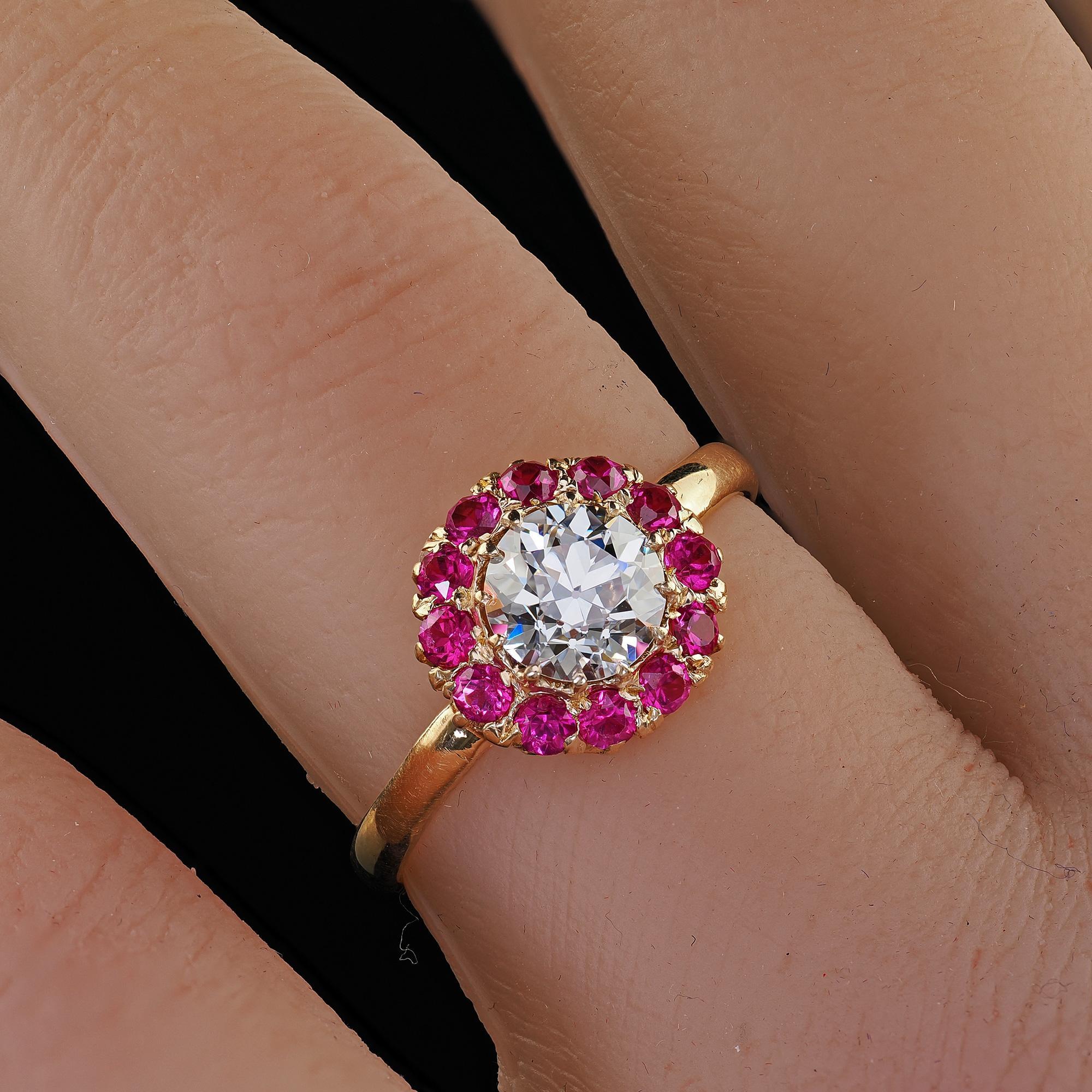 Retro Tiffany Co Verlobungsring aus 18 Karat Gold mit altem Diamanten, rosa Saphir und Halo - GIA im Angebot 5