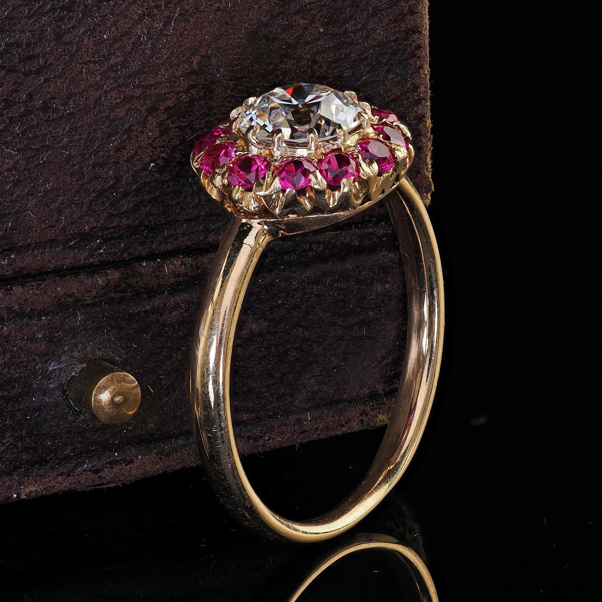 Retro Tiffany Co Verlobungsring aus 18 Karat Gold mit altem Diamanten, rosa Saphir und Halo - GIA (Alteuropäischer Schliff) im Angebot