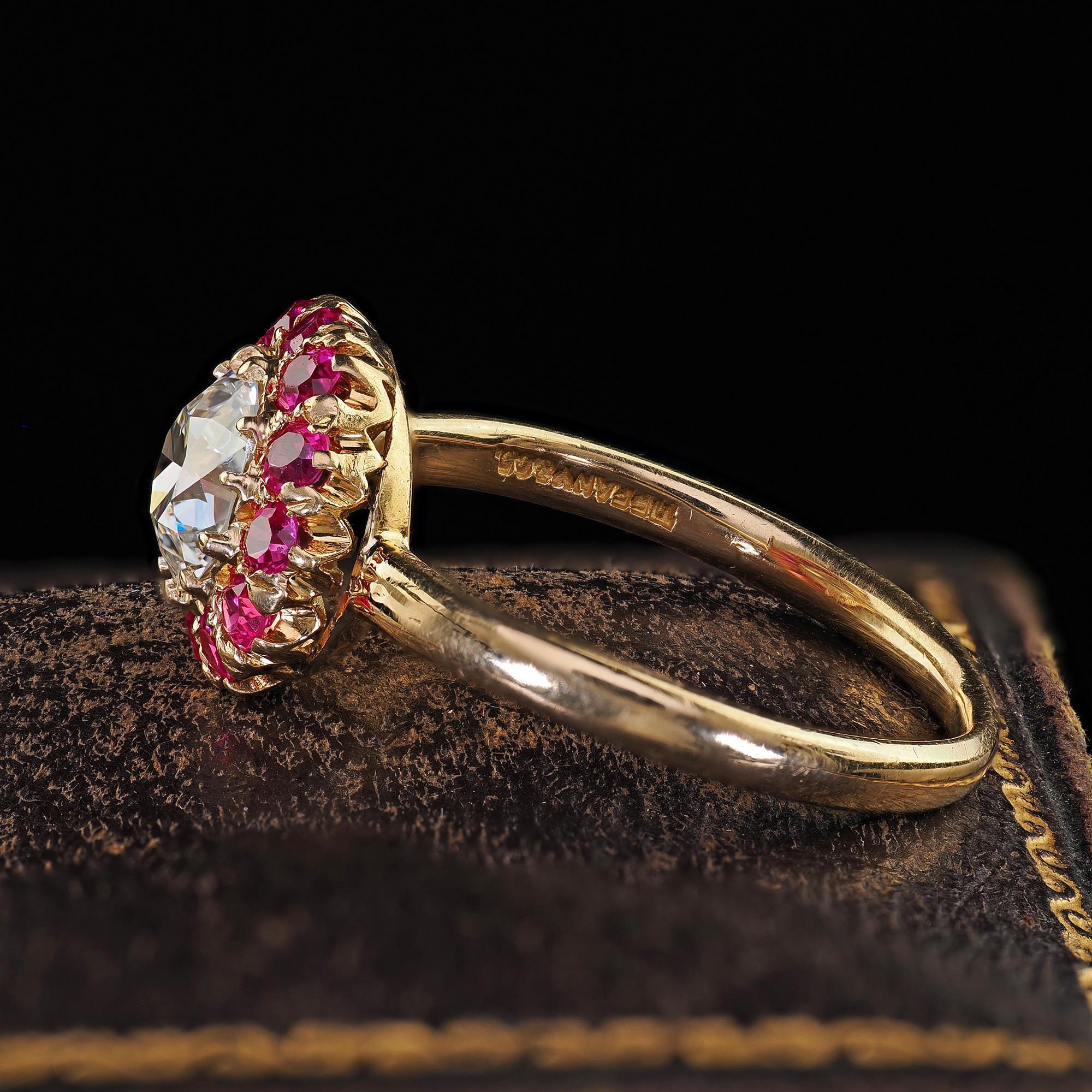 Retro Tiffany Co Verlobungsring aus 18 Karat Gold mit altem Diamanten, rosa Saphir und Halo - GIA Damen im Angebot
