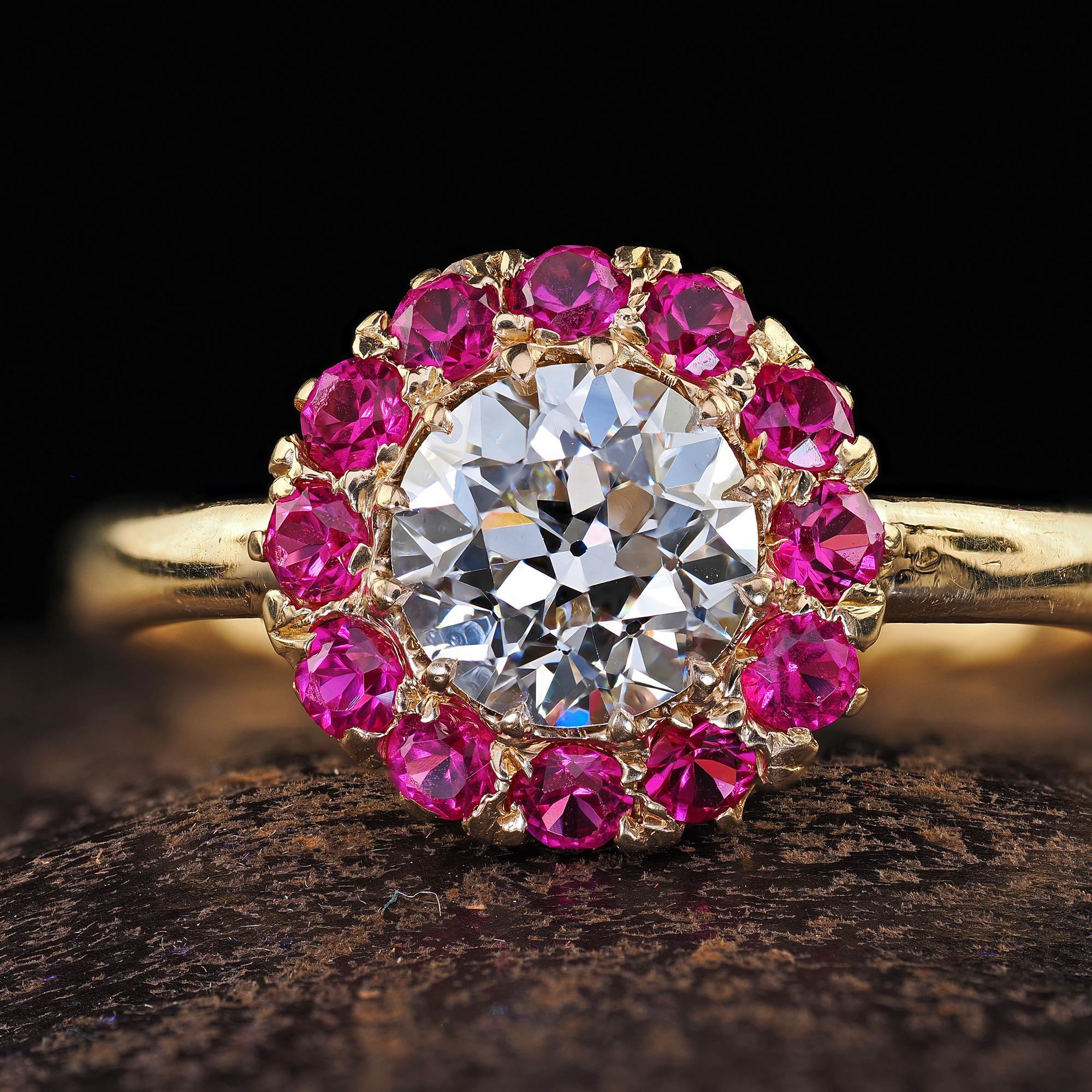 Retro Tiffany Co Verlobungsring aus 18 Karat Gold mit altem Diamanten, rosa Saphir und Halo - GIA im Angebot 1