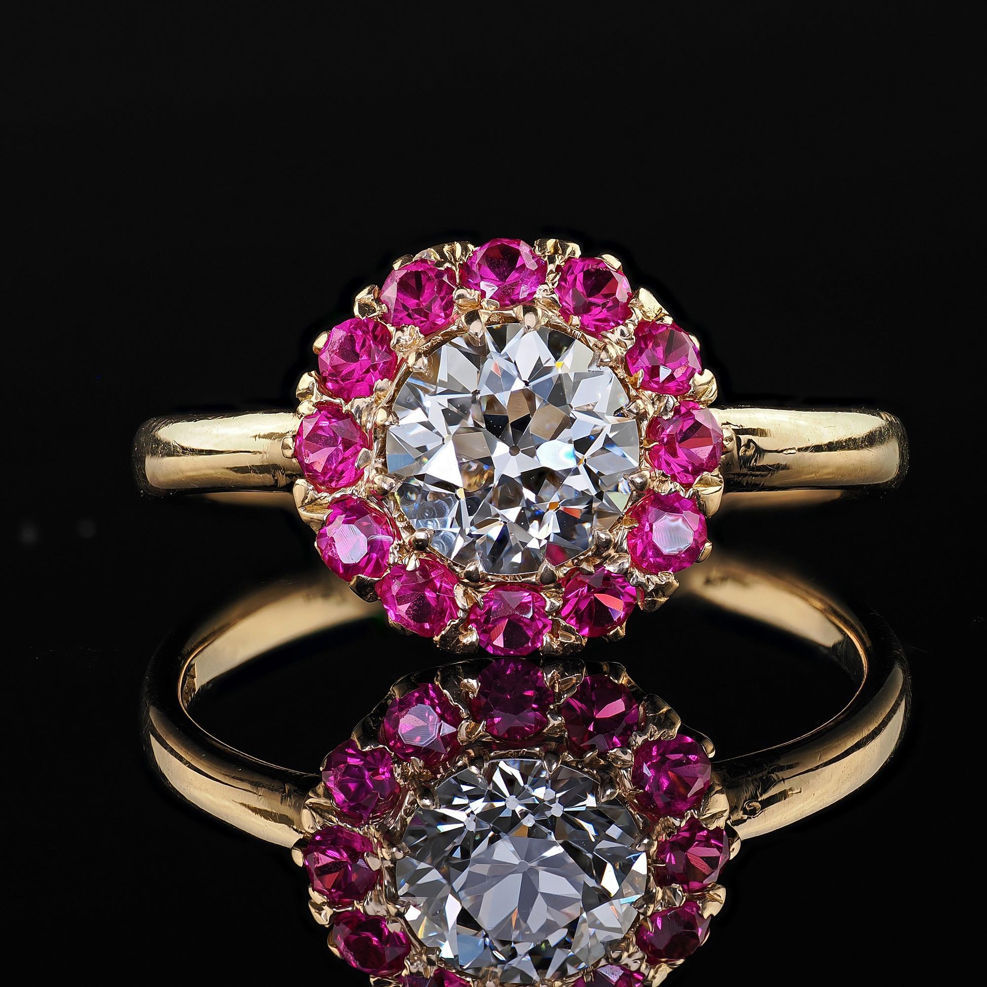 Retro Tiffany Co Verlobungsring aus 18 Karat Gold mit altem Diamanten, rosa Saphir und Halo - GIA im Angebot 2