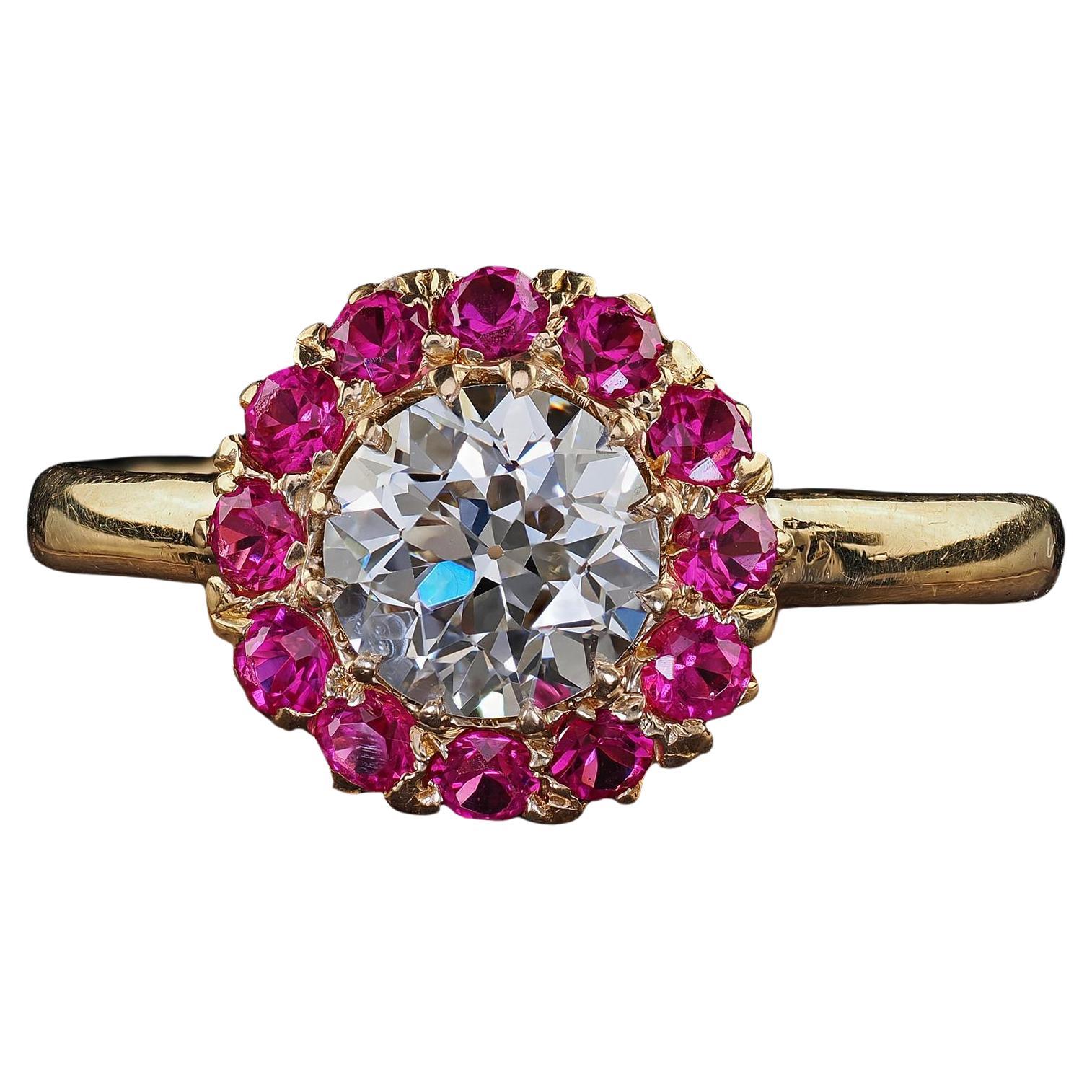 Retro Tiffany Co Verlobungsring aus 18 Karat Gold mit altem Diamanten, rosa Saphir und Halo - GIA im Angebot