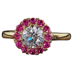 Retro Tiffany Co 18K Gold Old Diamond Pink Sapphire Halo Engagement Ring - GIA