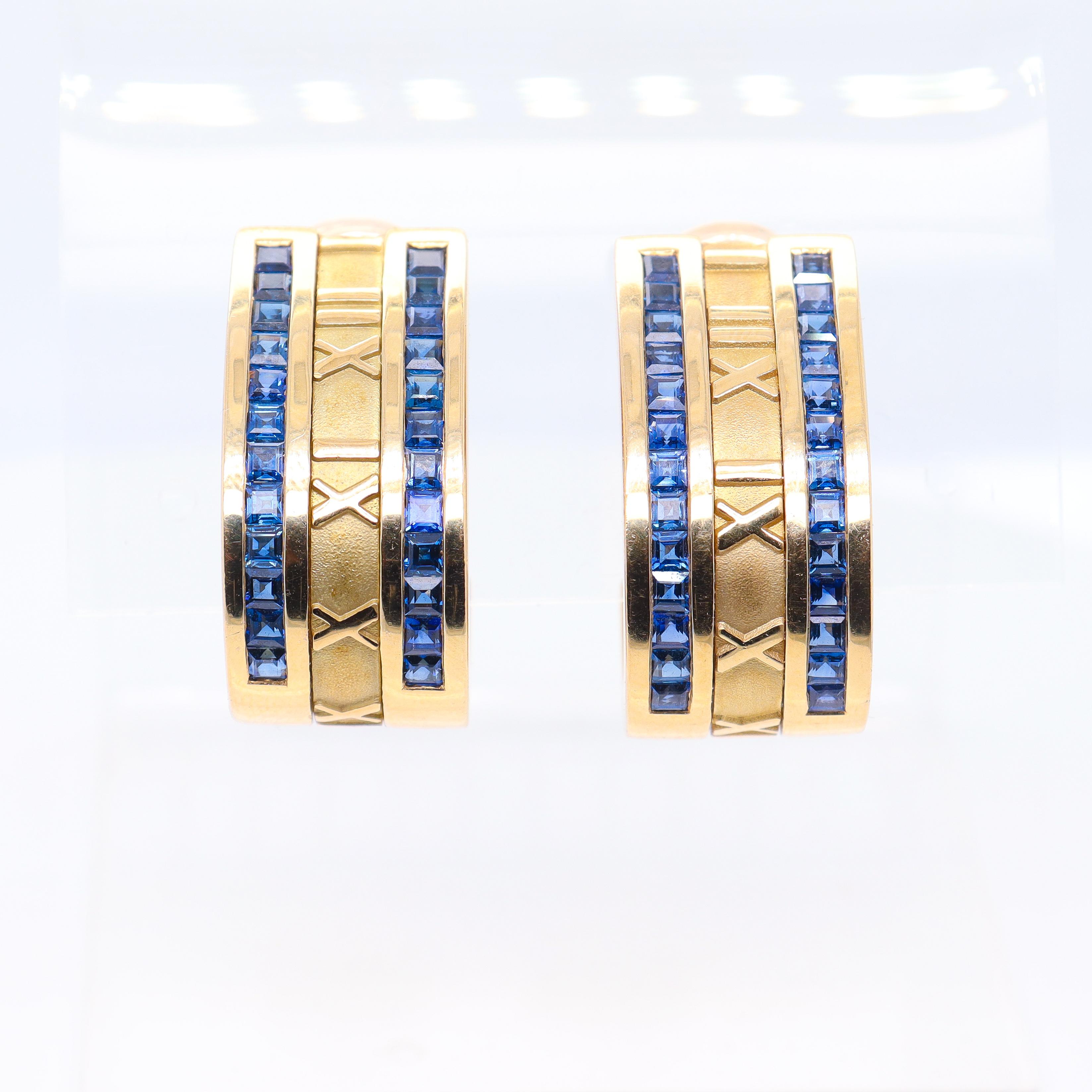 Retro Tiffany & Co. Atlas 18k Gold & Sapphire Omega Clip Earrings 1