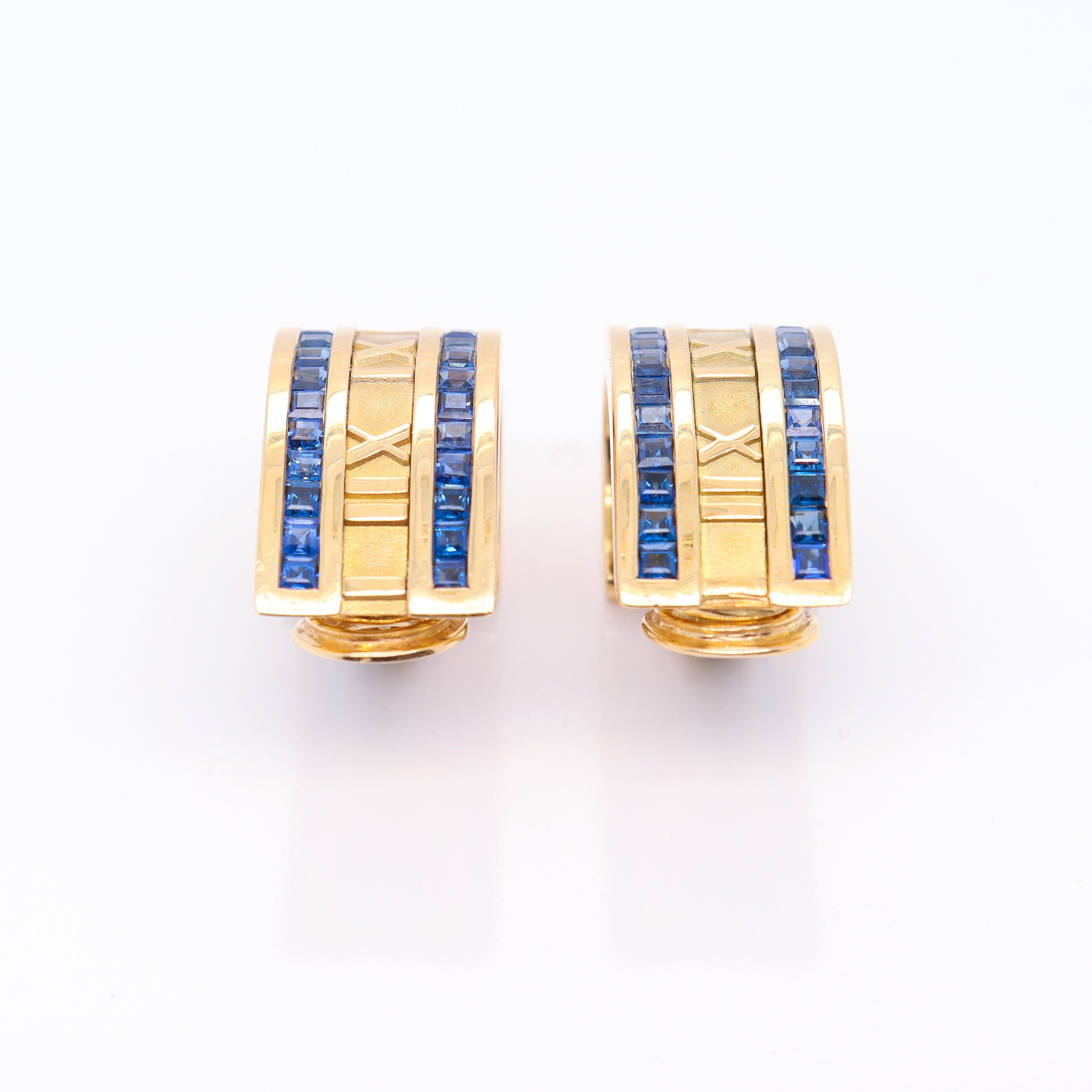 Retro Tiffany & Co. Atlas 18k Gold & Sapphire Omega Clip Earrings 2