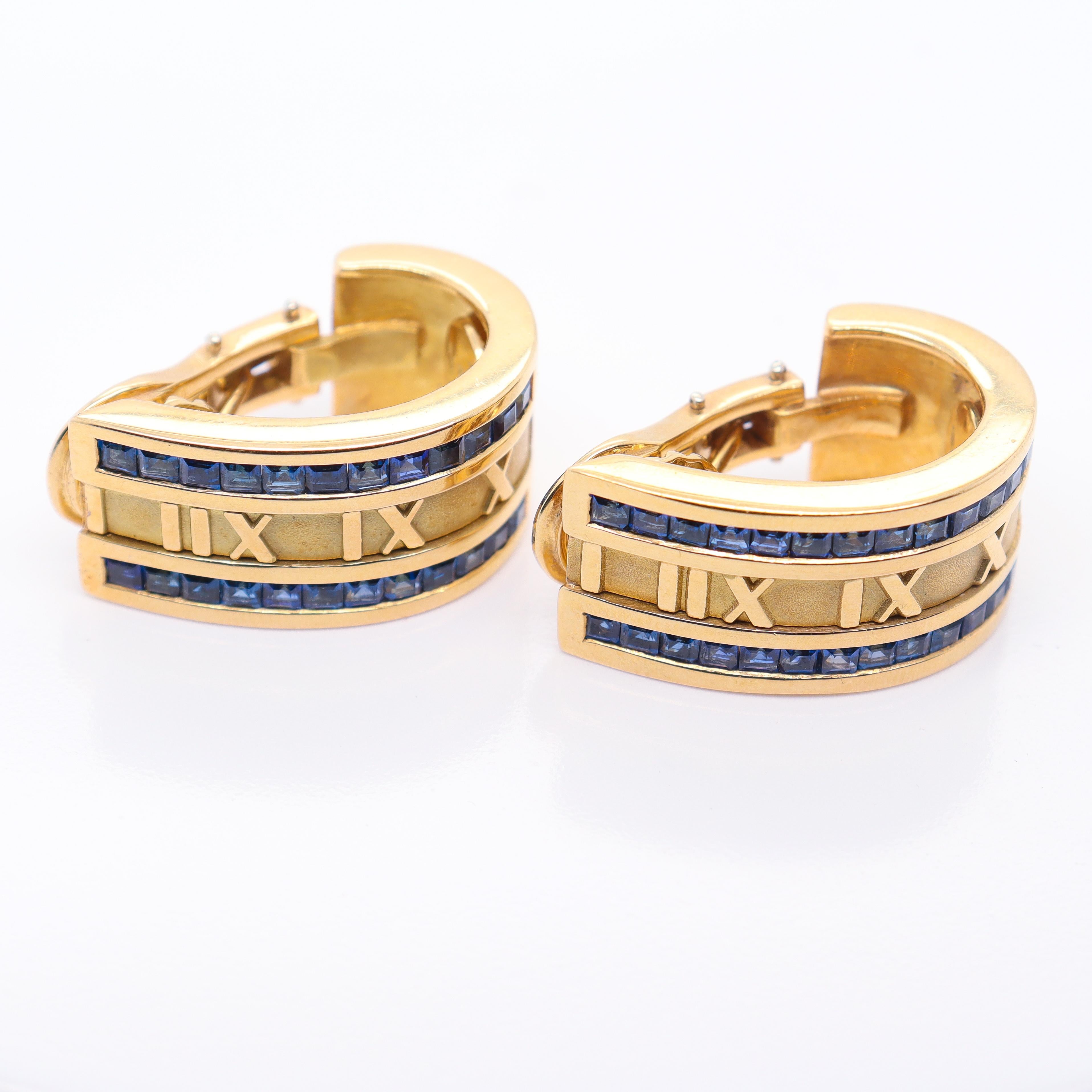 Retro Tiffany & Co. Atlas 18k Gold & Sapphire Omega Clip Earrings 3