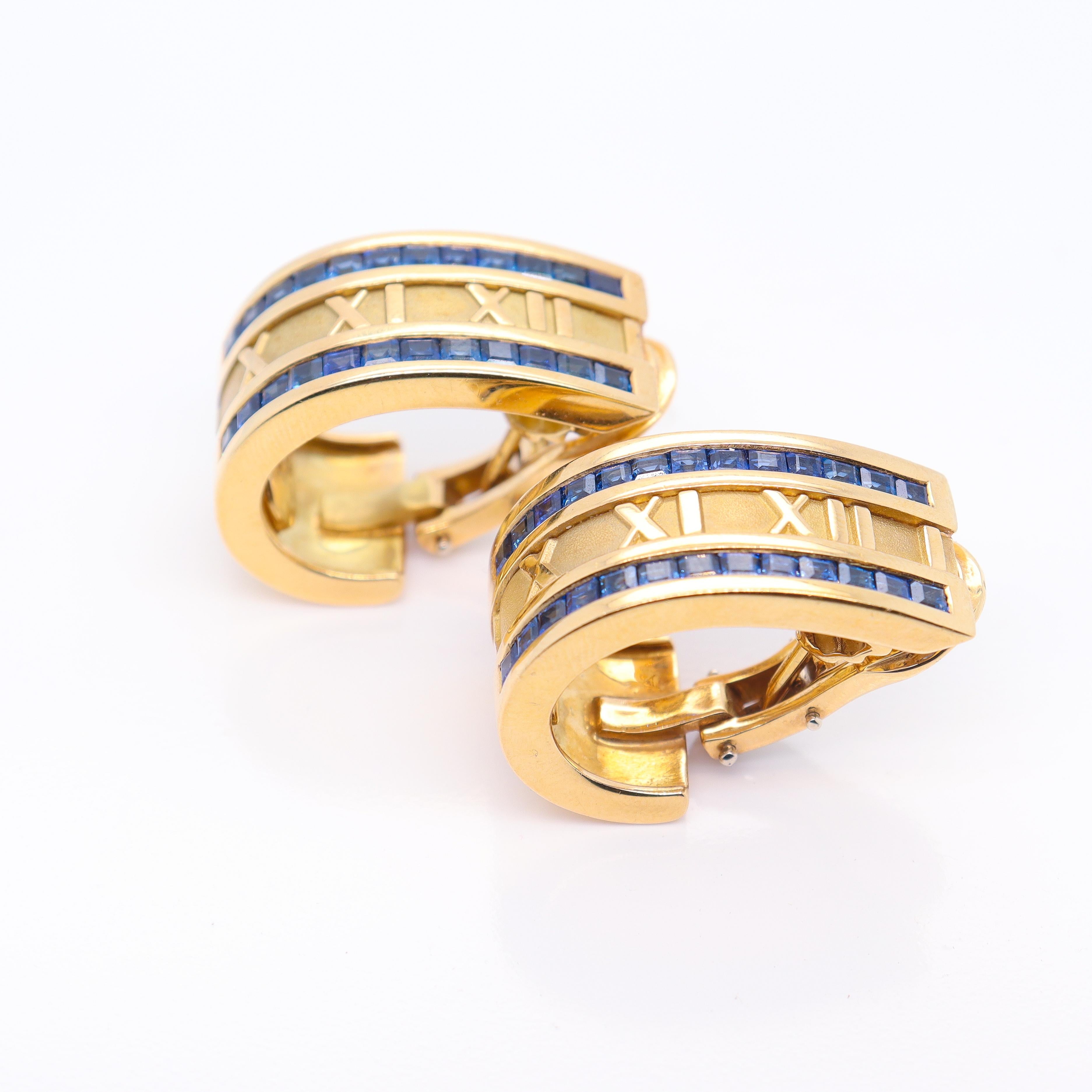 Retro Tiffany & Co. Atlas 18k Gold & Sapphire Omega Clip Earrings 4