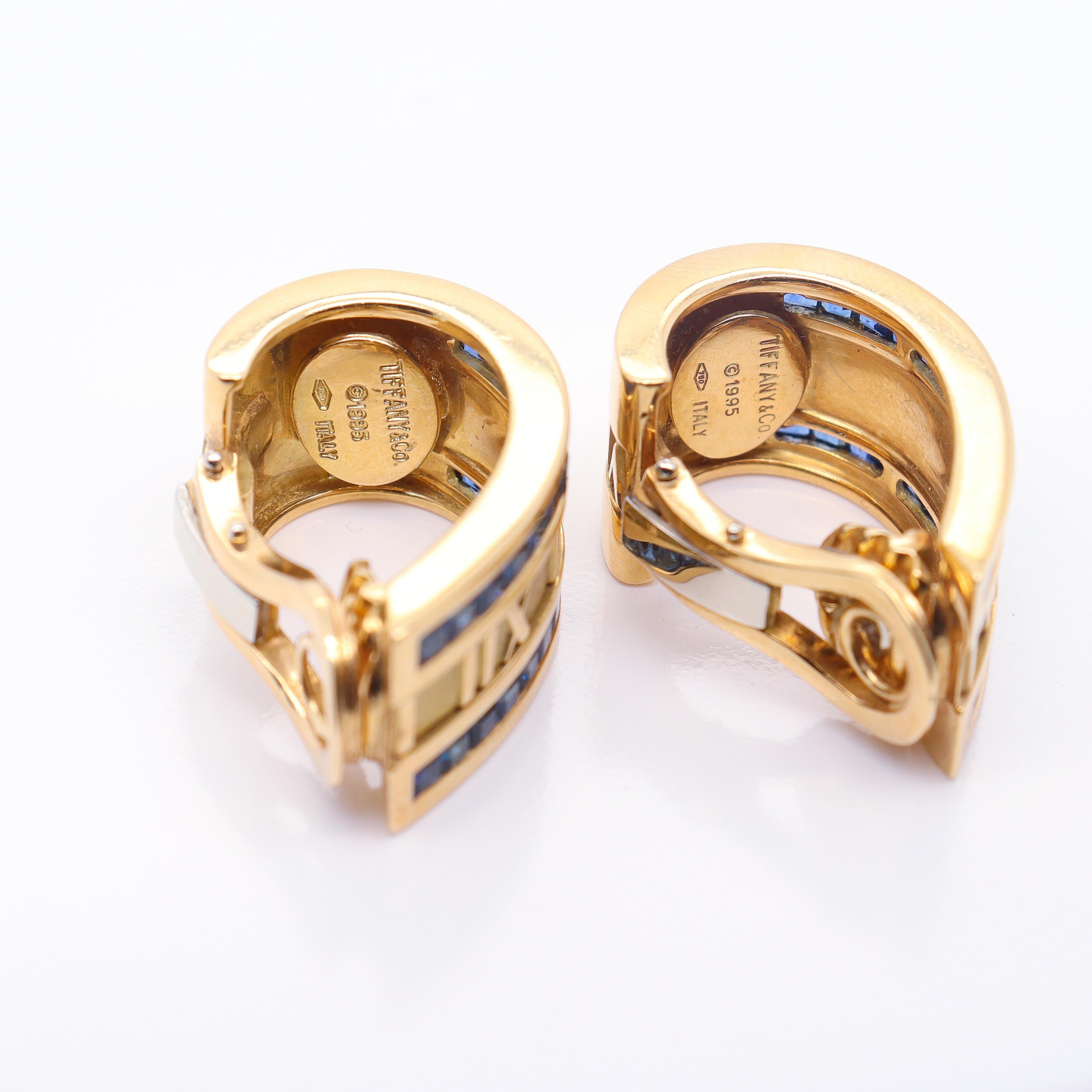 Retro Tiffany & Co. Atlas 18k Gold & Sapphire Omega Clip Earrings 5