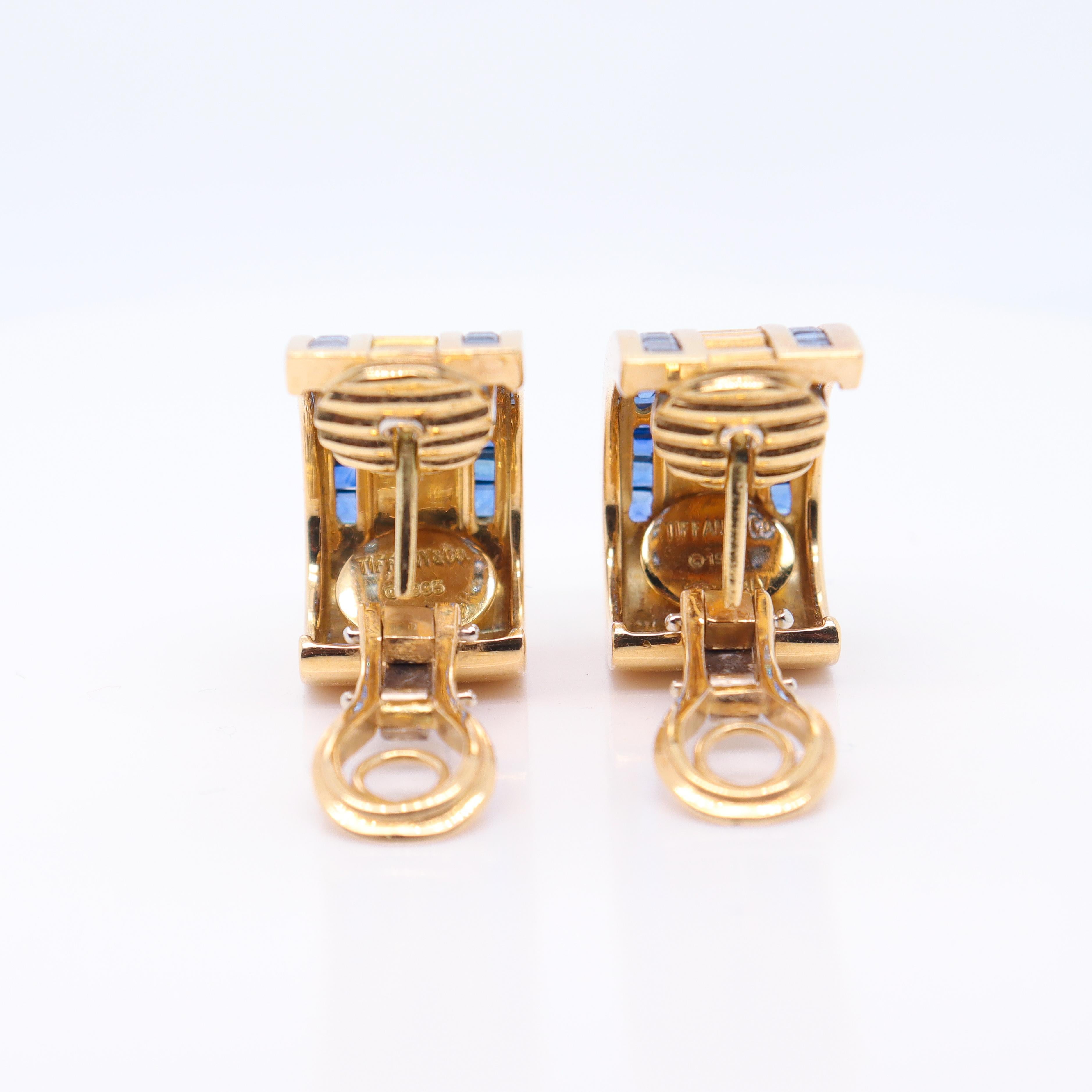 Retro Tiffany & Co. Atlas 18k Gold & Sapphire Omega Clip Earrings 8
