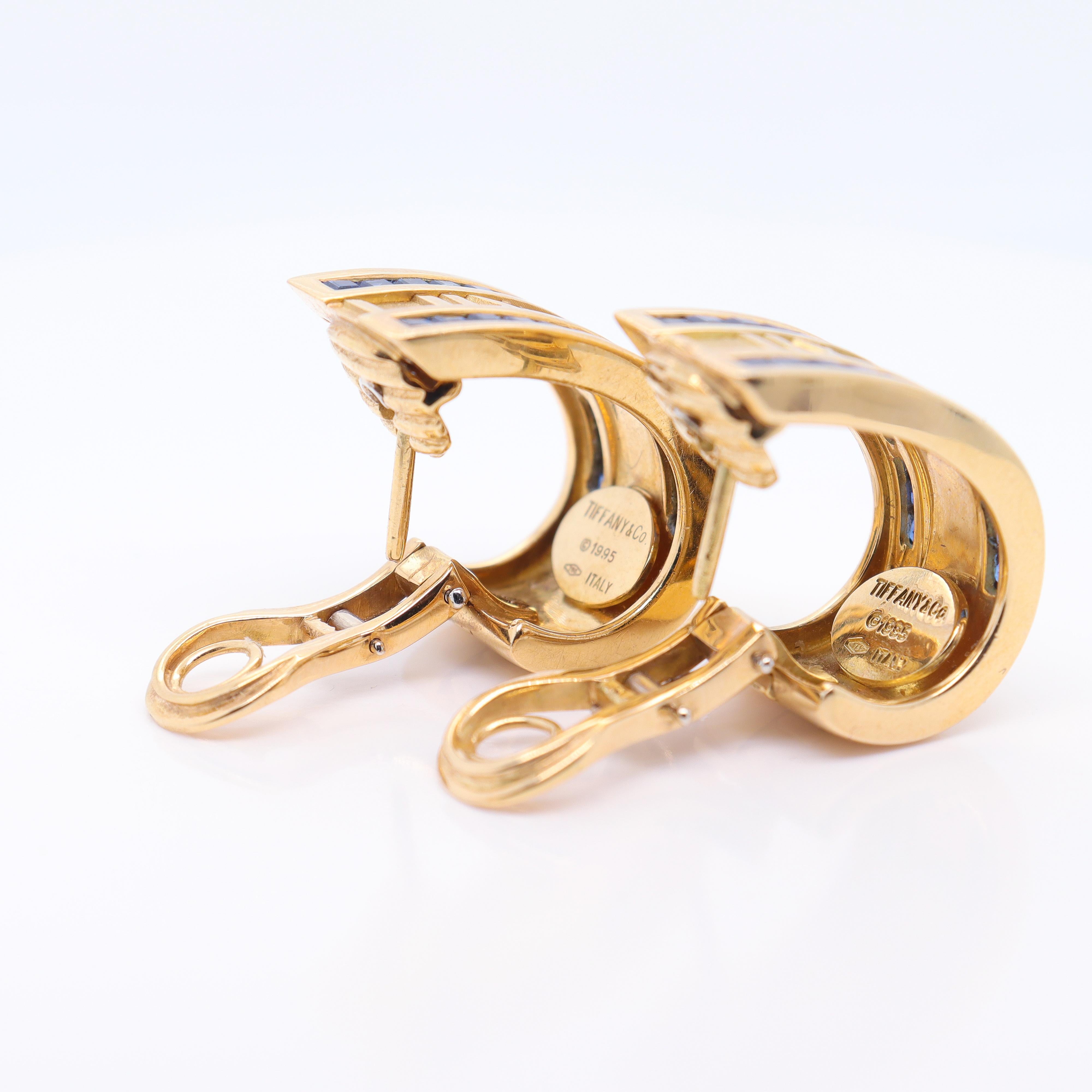 Retro Tiffany & Co. Atlas 18k Gold & Sapphire Omega Clip Earrings 9
