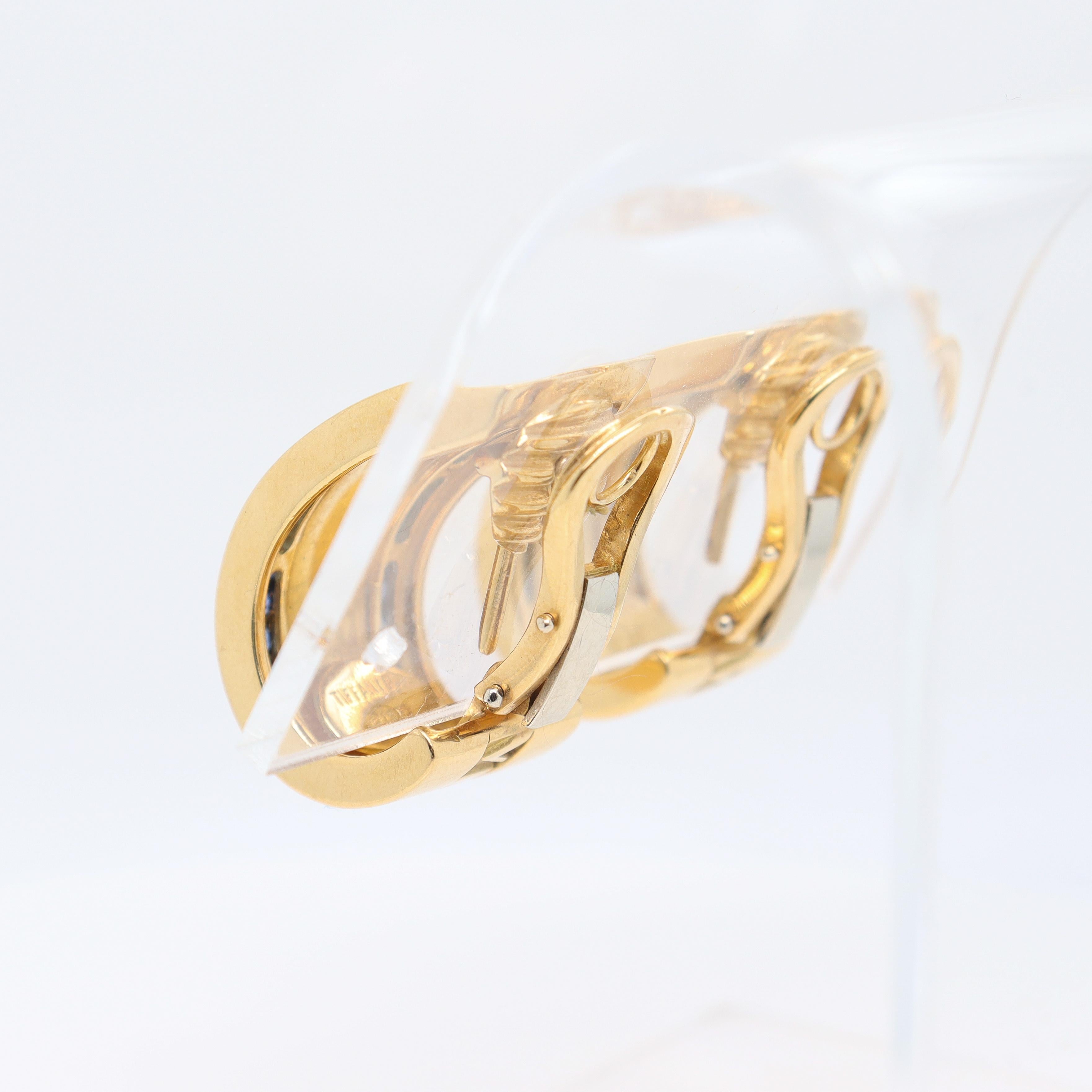 Modern Retro Tiffany & Co. Atlas 18k Gold & Sapphire Omega Clip Earrings