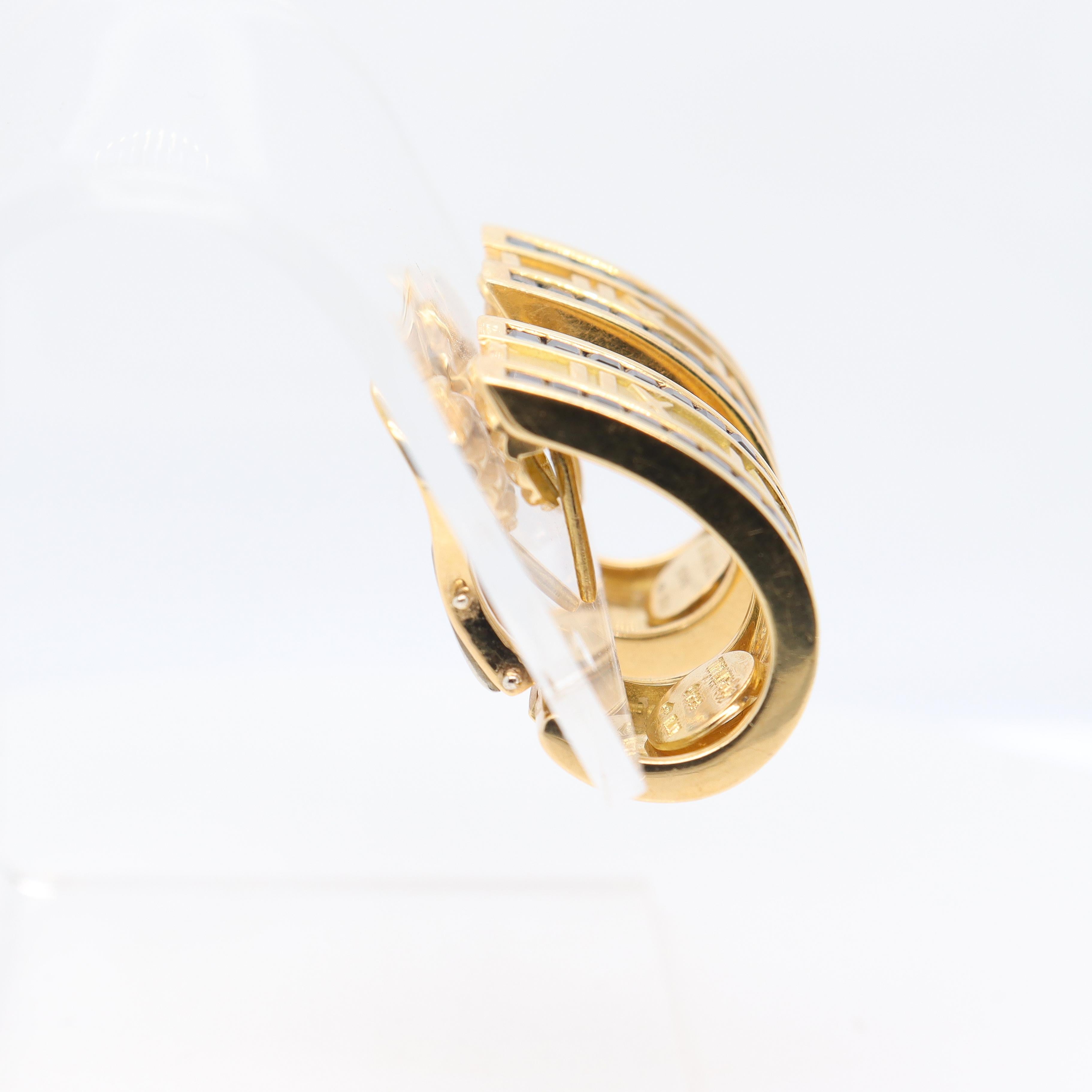 Baguette Cut Retro Tiffany & Co. Atlas 18k Gold & Sapphire Omega Clip Earrings