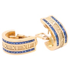 Retro Tiffany & Co. Atlas 18k Gold & Saphir Omega Clip-Ohrringe