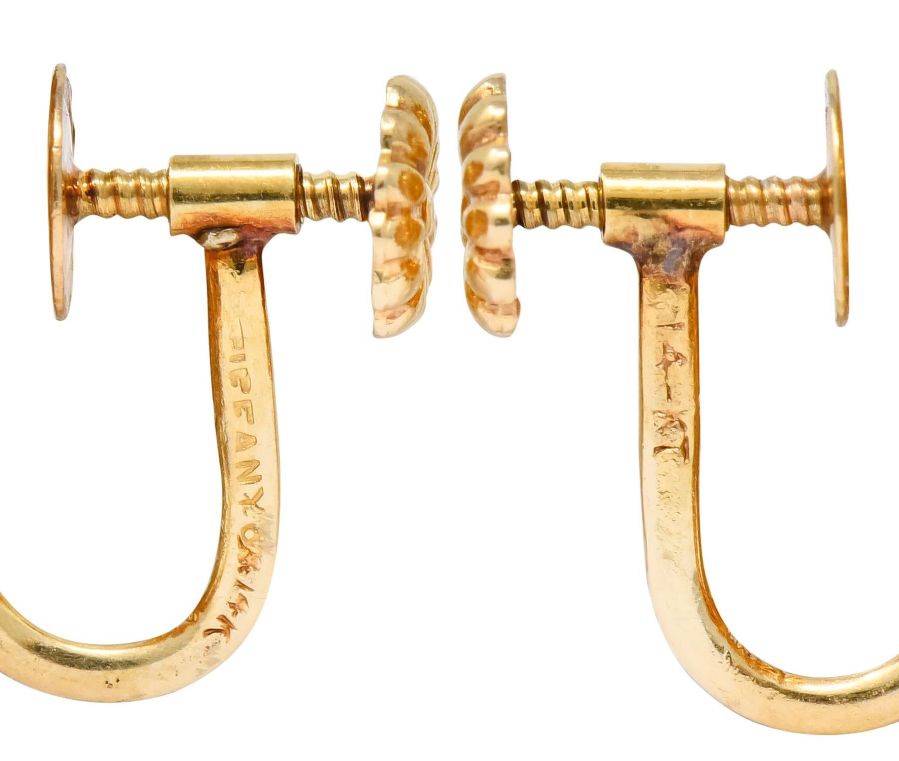 Retro Tiffany & Co. Diamond 14 Karat Gold Flower Screw Back Earrings 1
