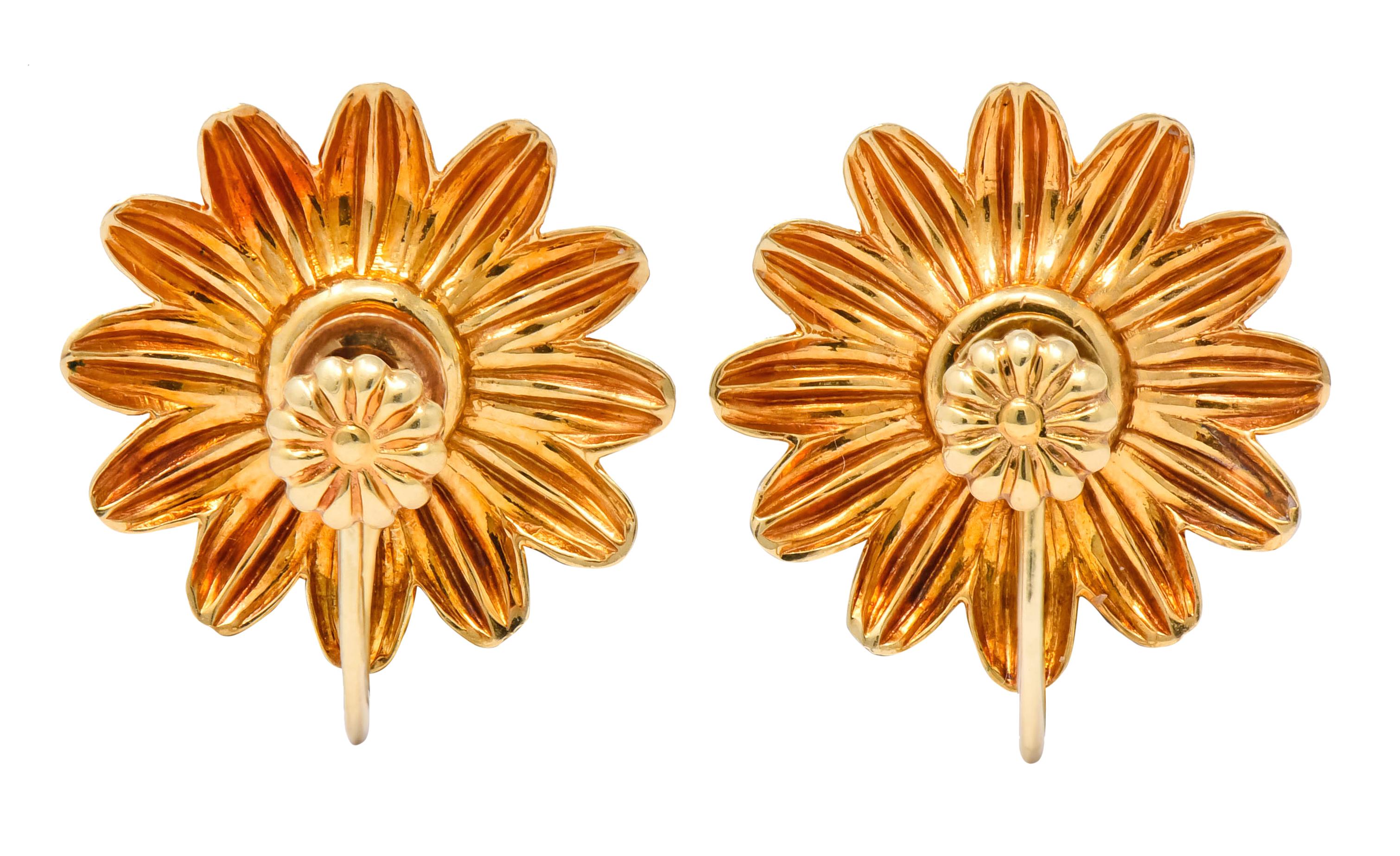 Retro Tiffany & Co. Diamond 14 Karat Gold Flower Screw Back Earrings 2