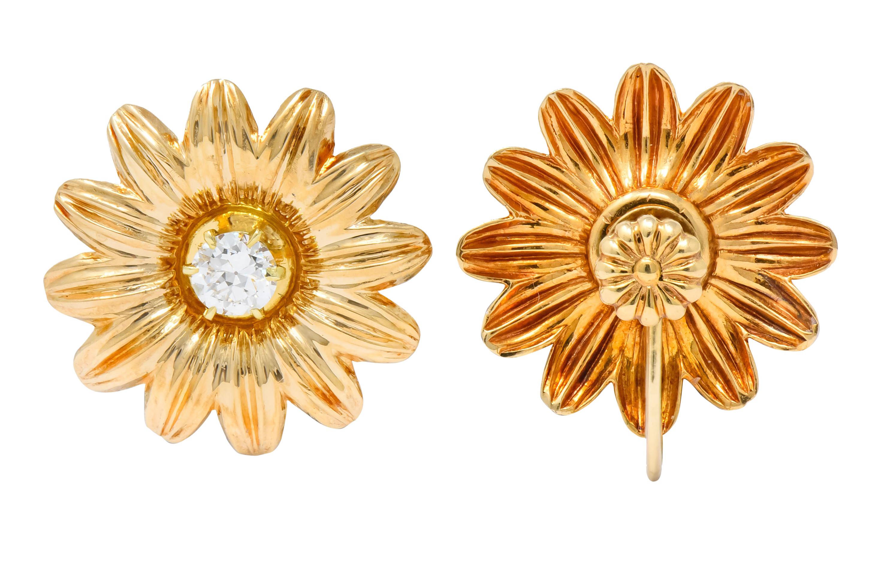 Retro Tiffany & Co. Diamond 14 Karat Gold Flower Screw Back Earrings 4