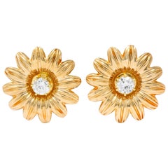 Retro Tiffany & Co. Diamond 14 Karat Gold Flower Screw Back Earrings
