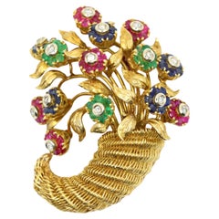Retro Tiffany & Co. En Tremblant Gem Set Gold Brooch Pin