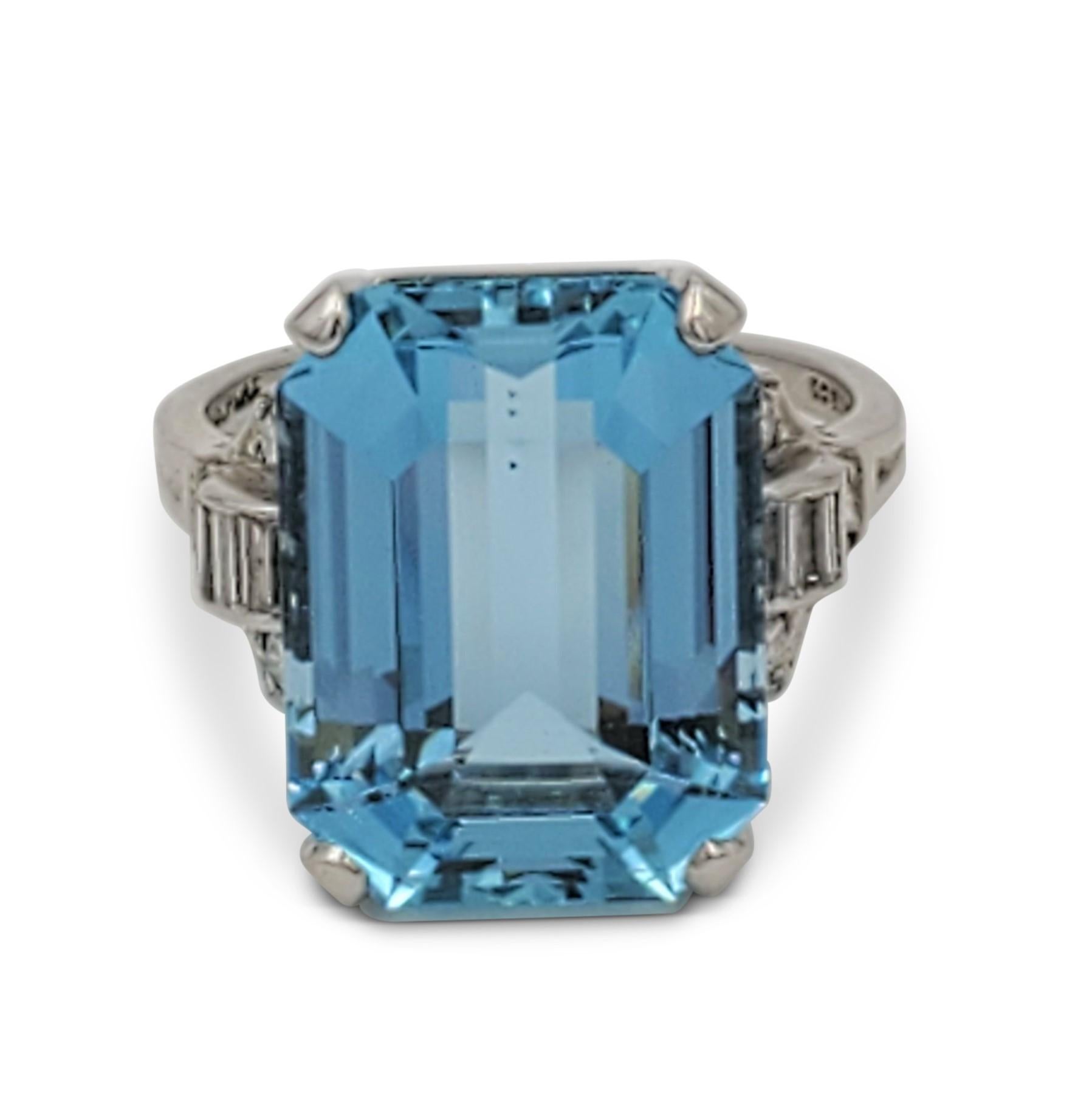 Women's Retro Tiffany & Co. Platinum Aquamarine and Diamond Ring