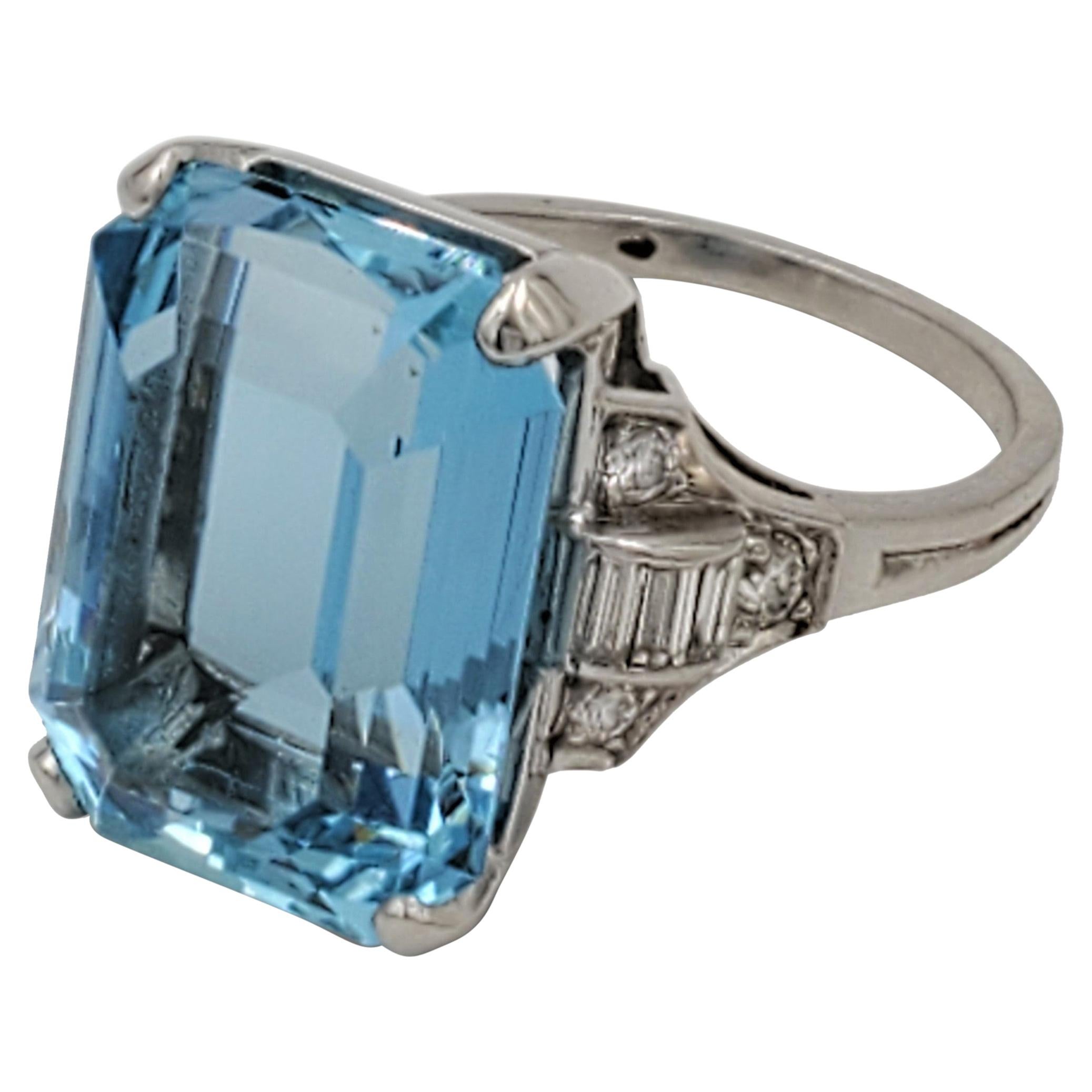 Retro Tiffany & Co. Platinum Aquamarine and Diamond Ring