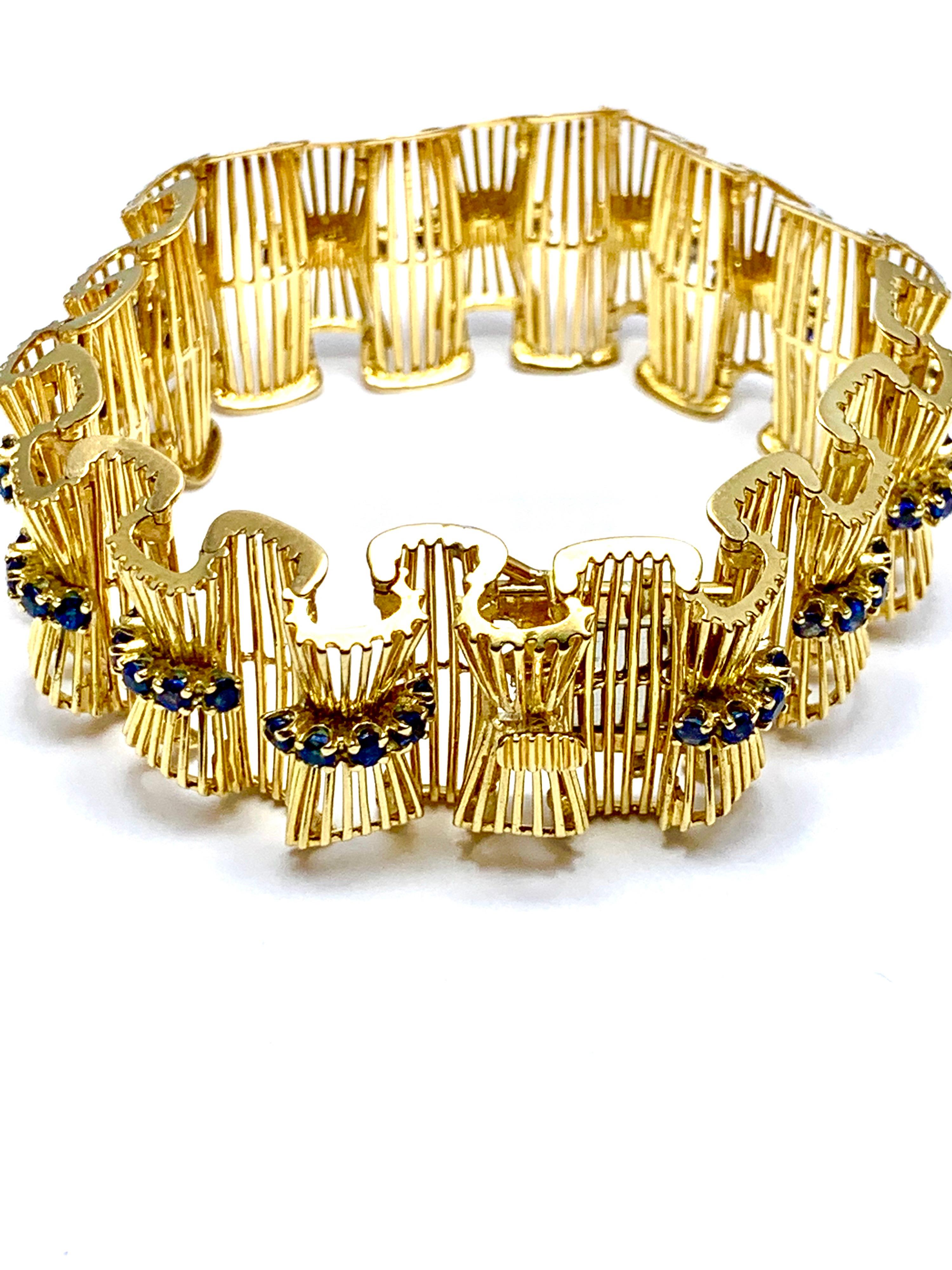 Women's or Men's Retro Tiffany & Co. Round Sapphire and 18 Karat Gold Ribbon Bracelet