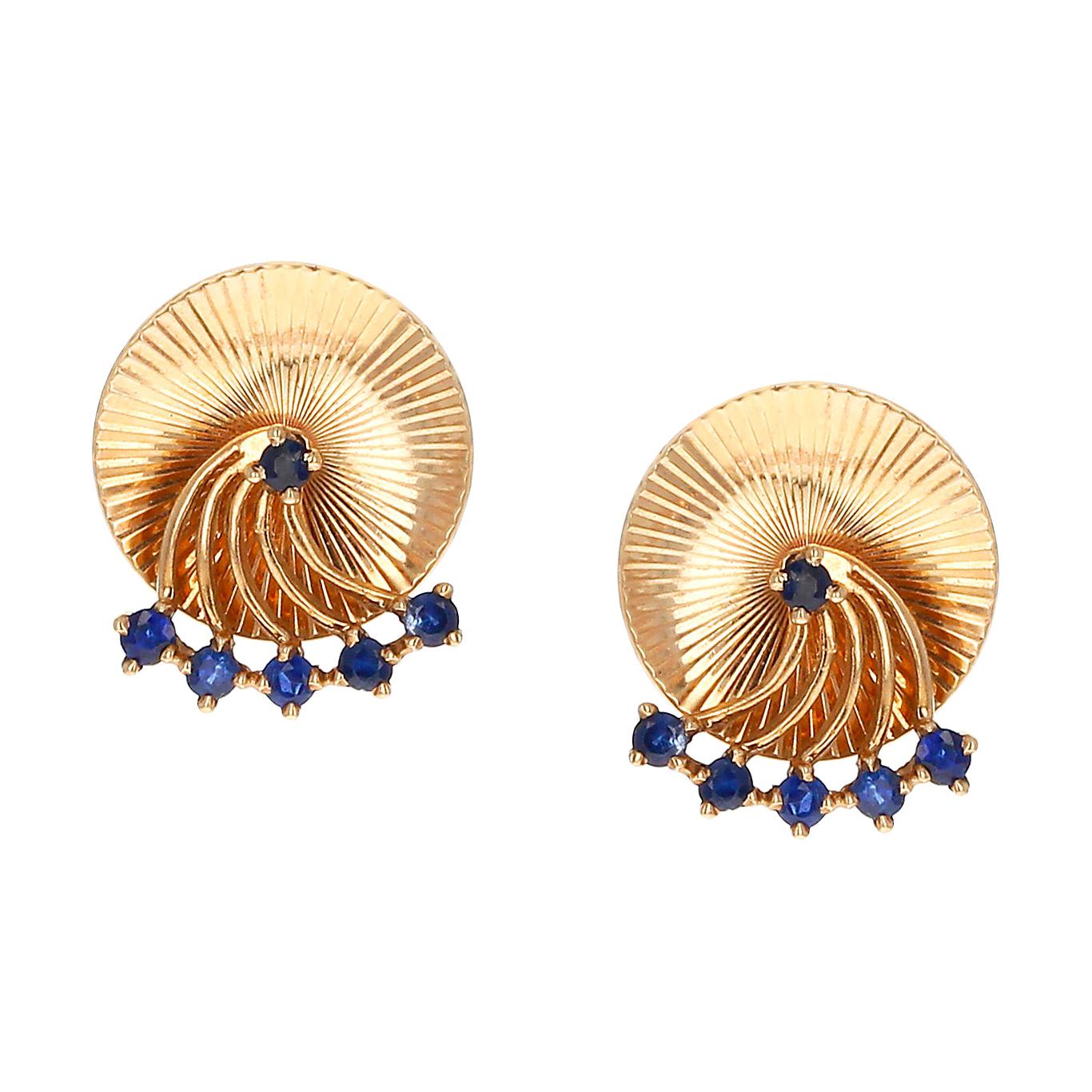 Retro Tiffany & Co. Spinning Blue Sapphire Earrings, 14 Karat Yellow Gold