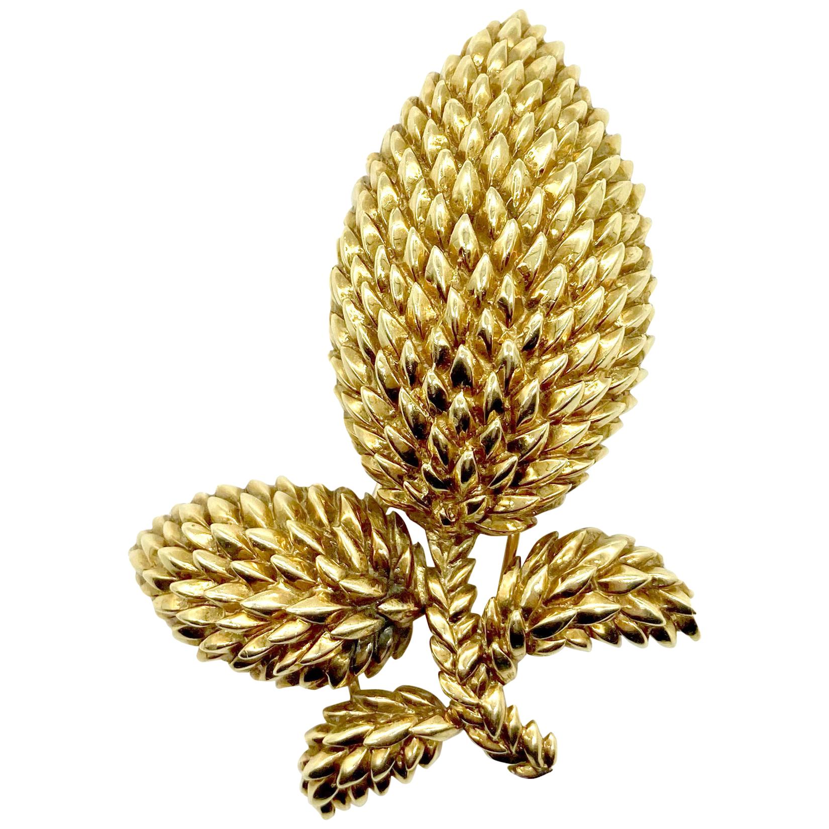 Retro Tiffany & Co. Textured Gold Leaf Brooch
