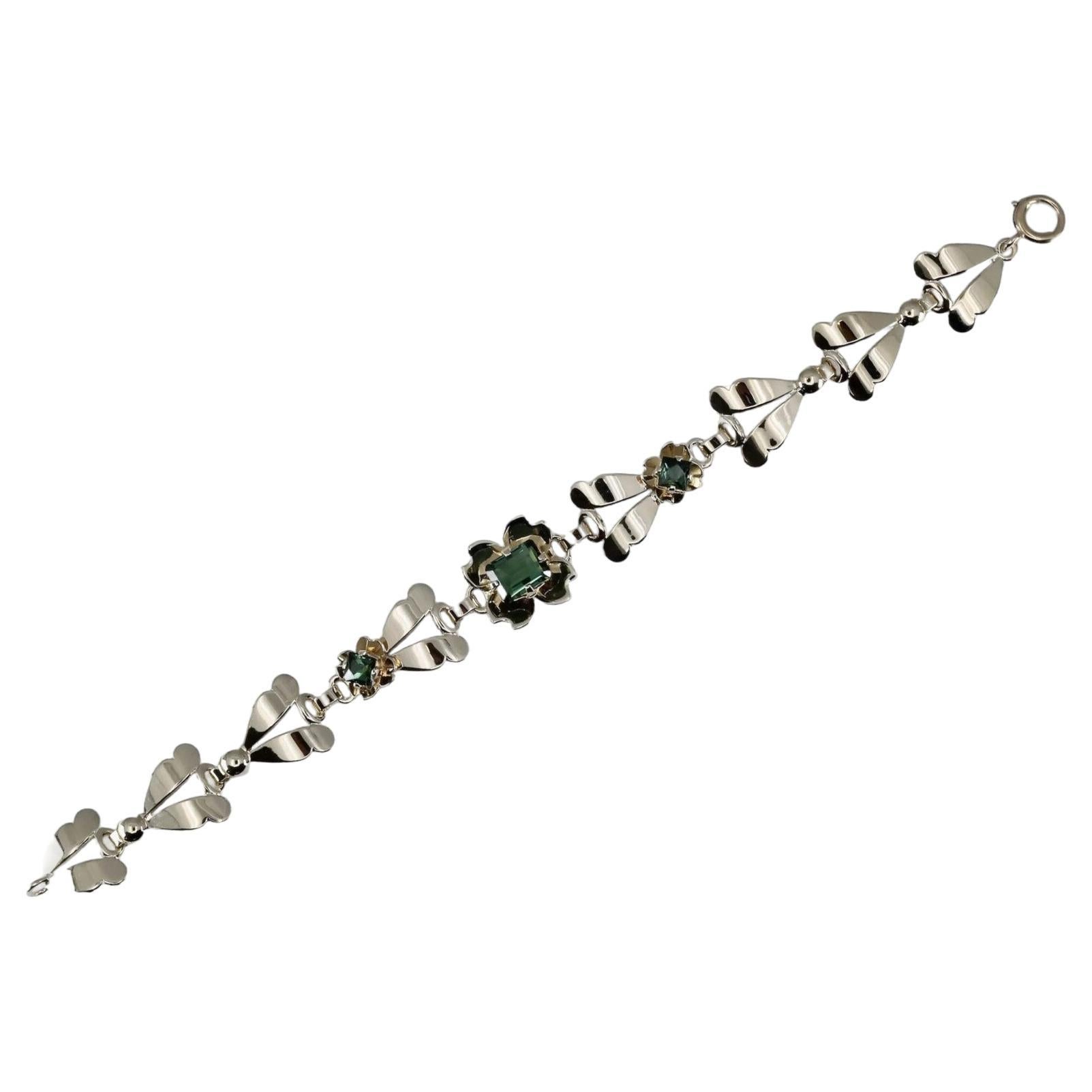 Bracelet trèfle rétro Tiffany & Company à quatre feuilles en tourmaline verte 14 carats en vente
