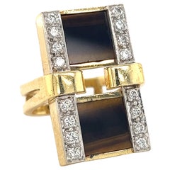 Retro Tigers Eye & Diamond 18k & Platinum Cocktail Ring