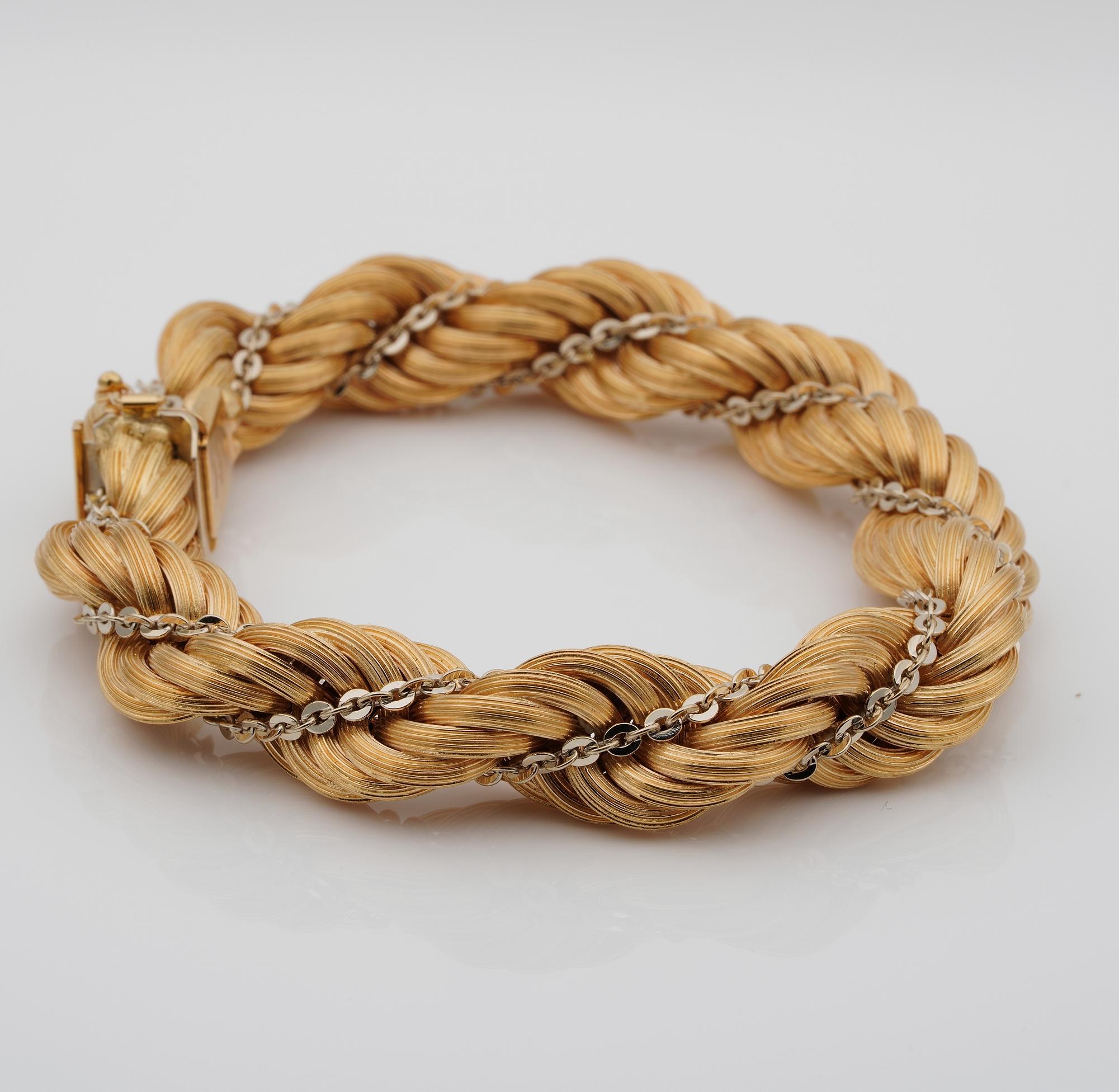 Retro Torsade Seilkette-Armband aus massivem Gold 18 KT im Zustand „Gut“ im Angebot in Napoli, IT