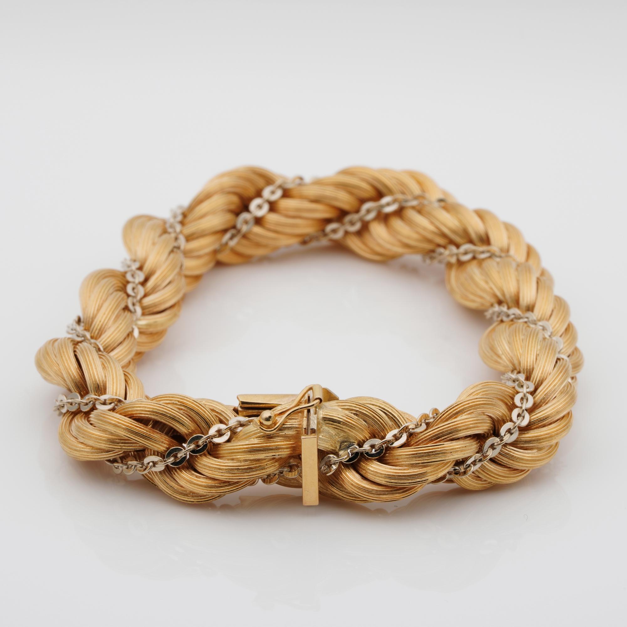 Women's or Men's Retro Torsade Rope Chain Bracelet 18 KT solid gold For Sale