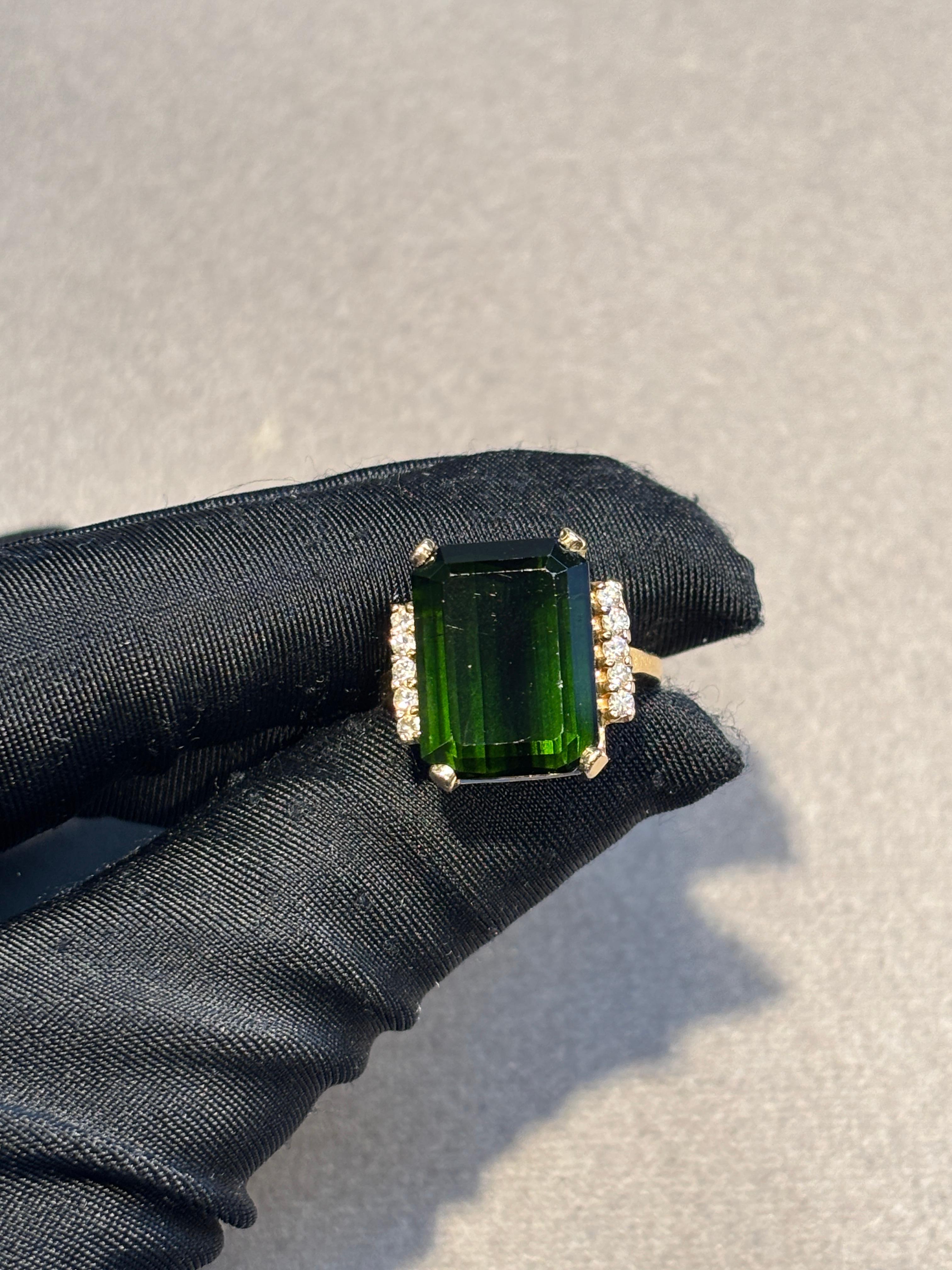 Rétro Bague rétro en tourmaline et diamant en vente