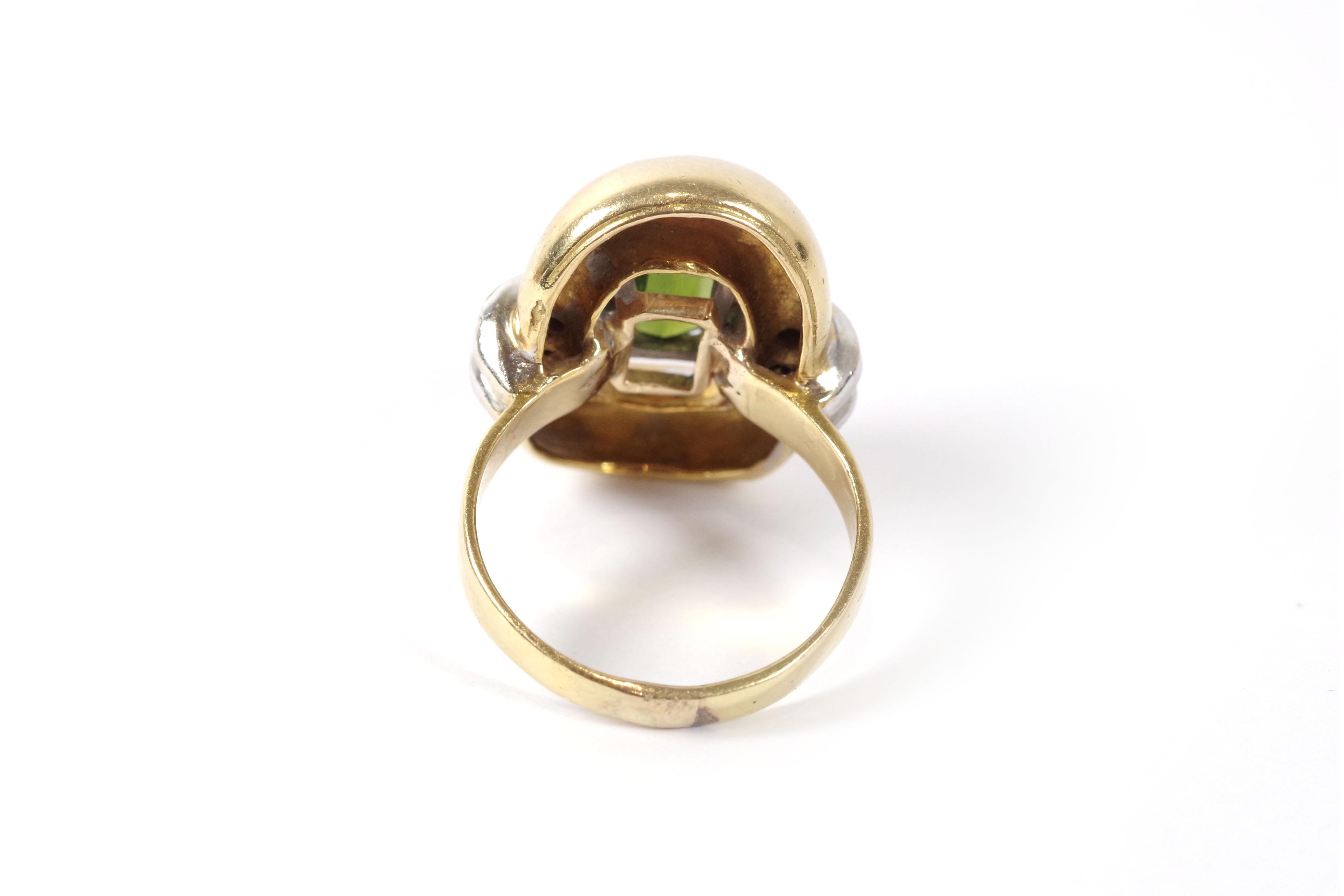 Retro tourmaline gold ring in 18 karat yellow gold In Fair Condition In PARIS, FR