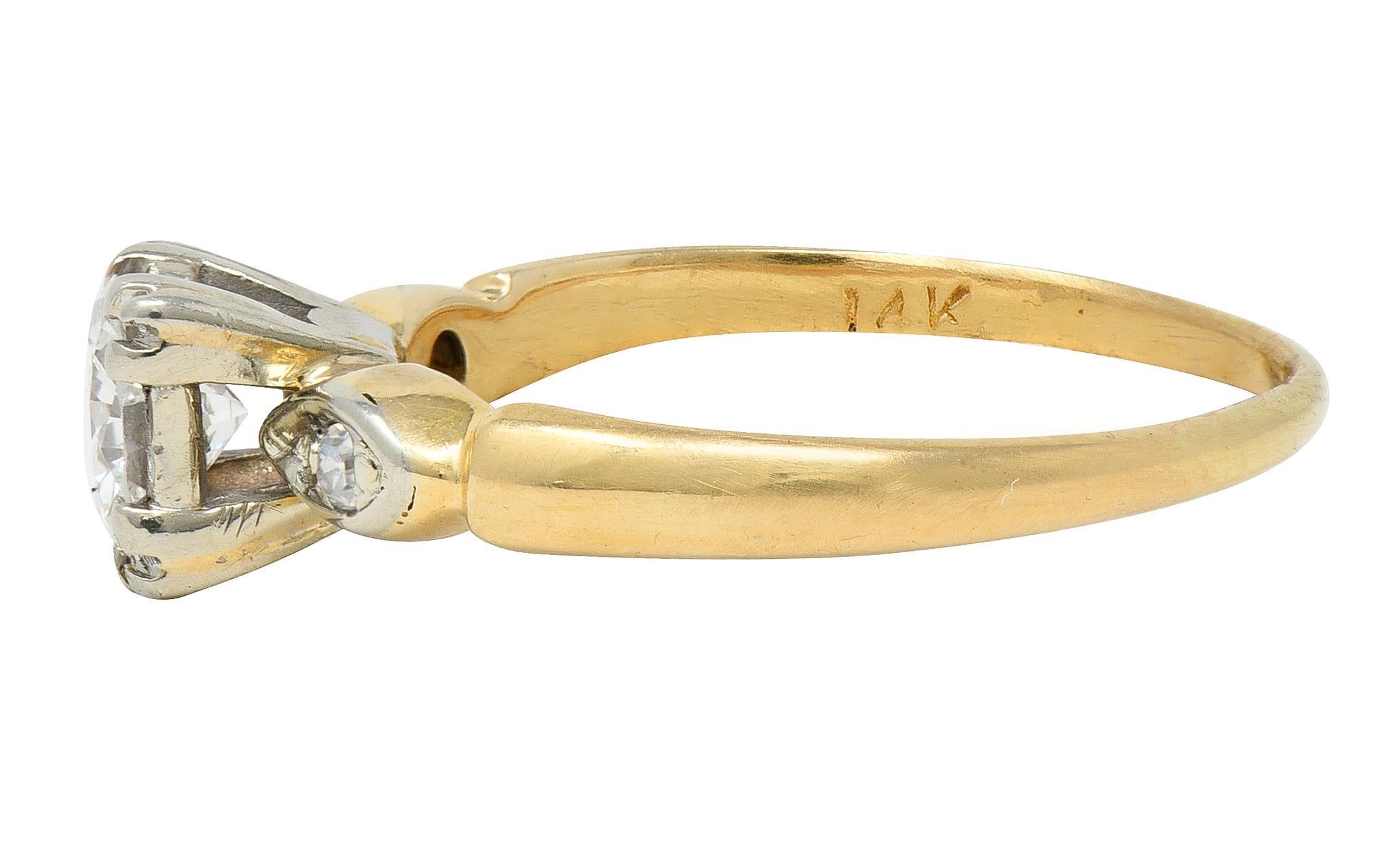 Retro Transitional Cut Diamond 14 Karat Yellow Gold Vintage Engagement Ring Excellent état - En vente à Philadelphia, PA