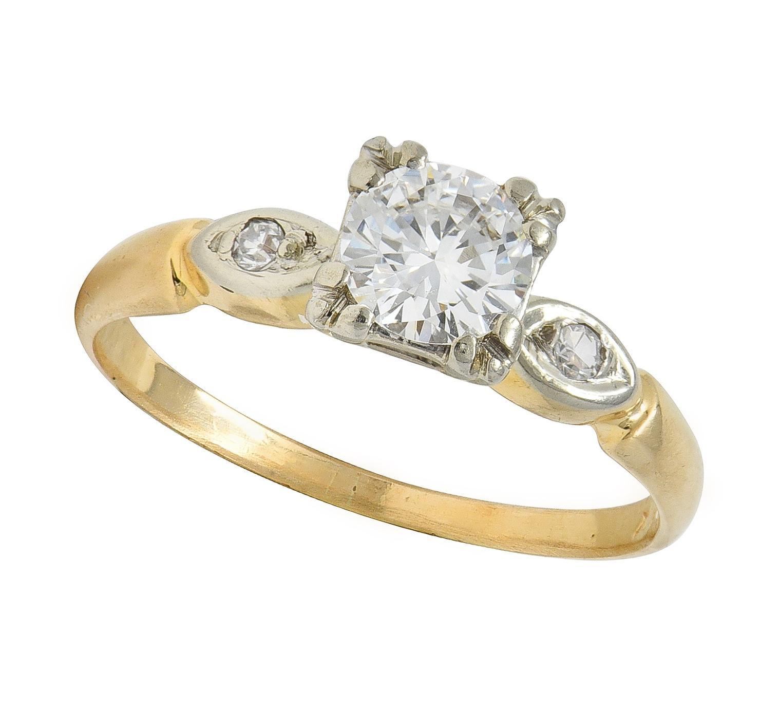 Retro Transitional Cut Diamond 14 Karat Yellow Gold Vintage Engagement Ring en vente 2
