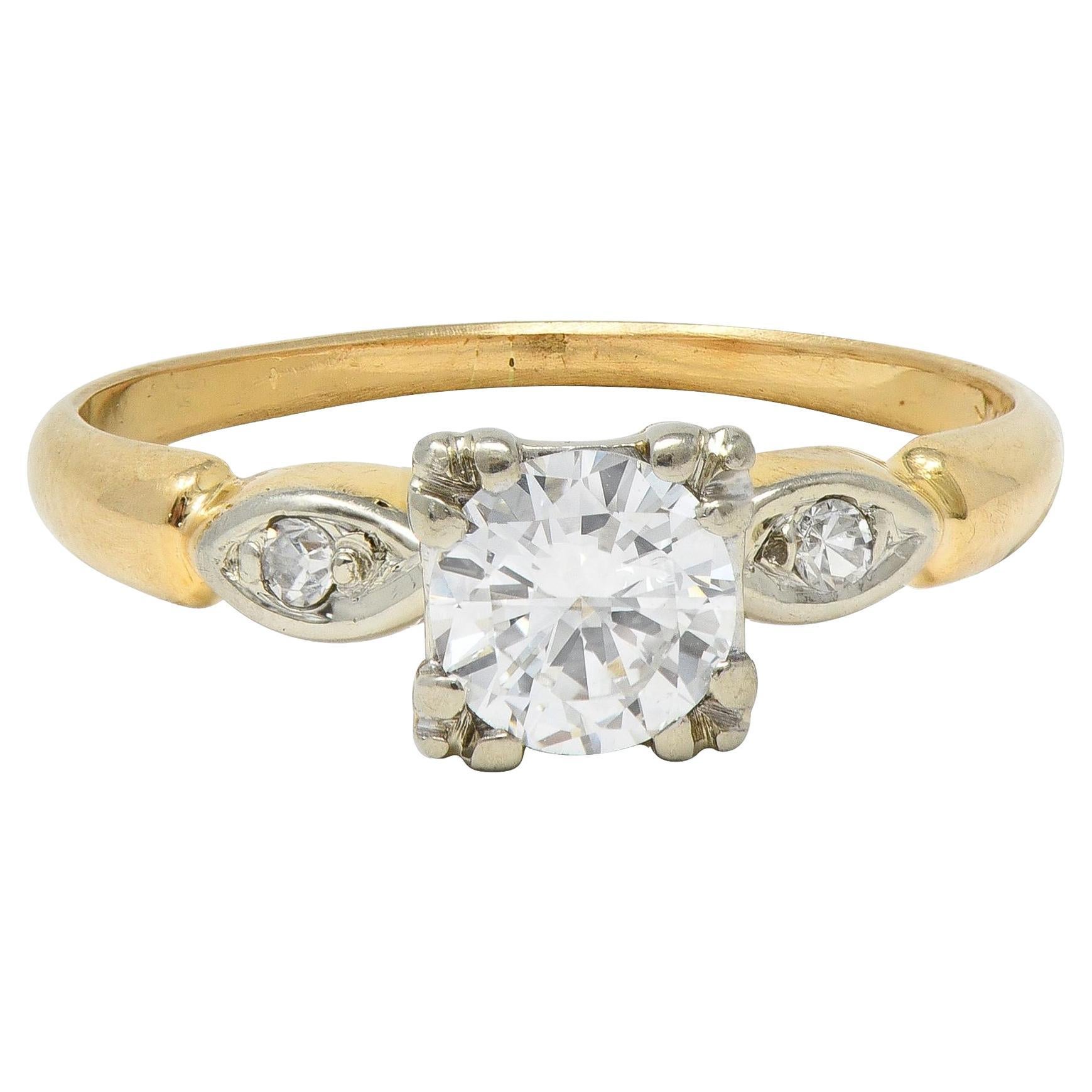 Retro Transitional Cut Diamond 14 Karat Yellow Gold Vintage Engagement Ring en vente
