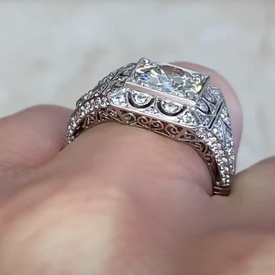 Retro Transitional Cut Diamond Engagement Ring (Approx. 1.9-Carats), Platinum In Excellent Condition For Sale In New York, NY