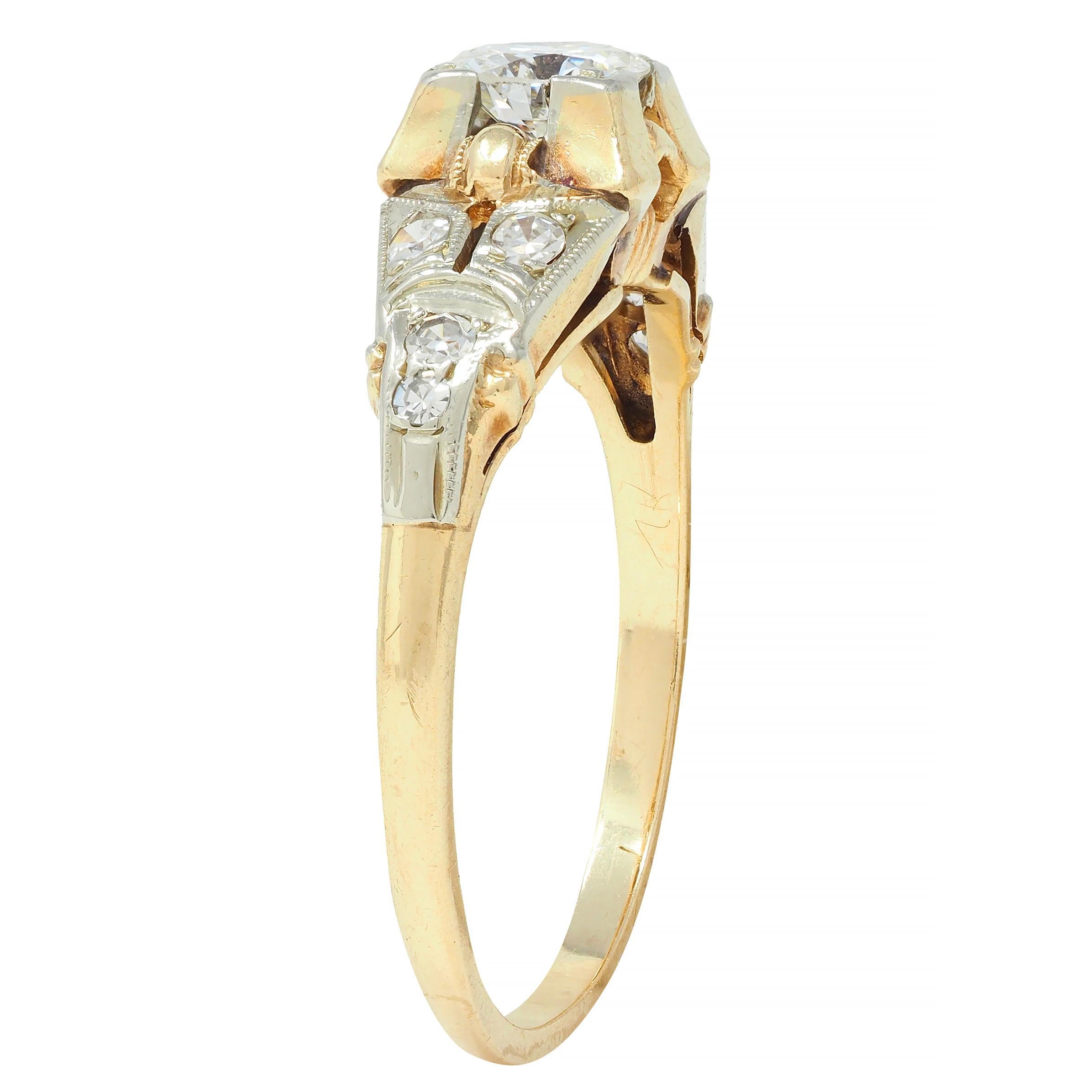 Retro Transitional Diamond 18 Karat Two-Tone Gold Vintage Engagement Ring For Sale 5