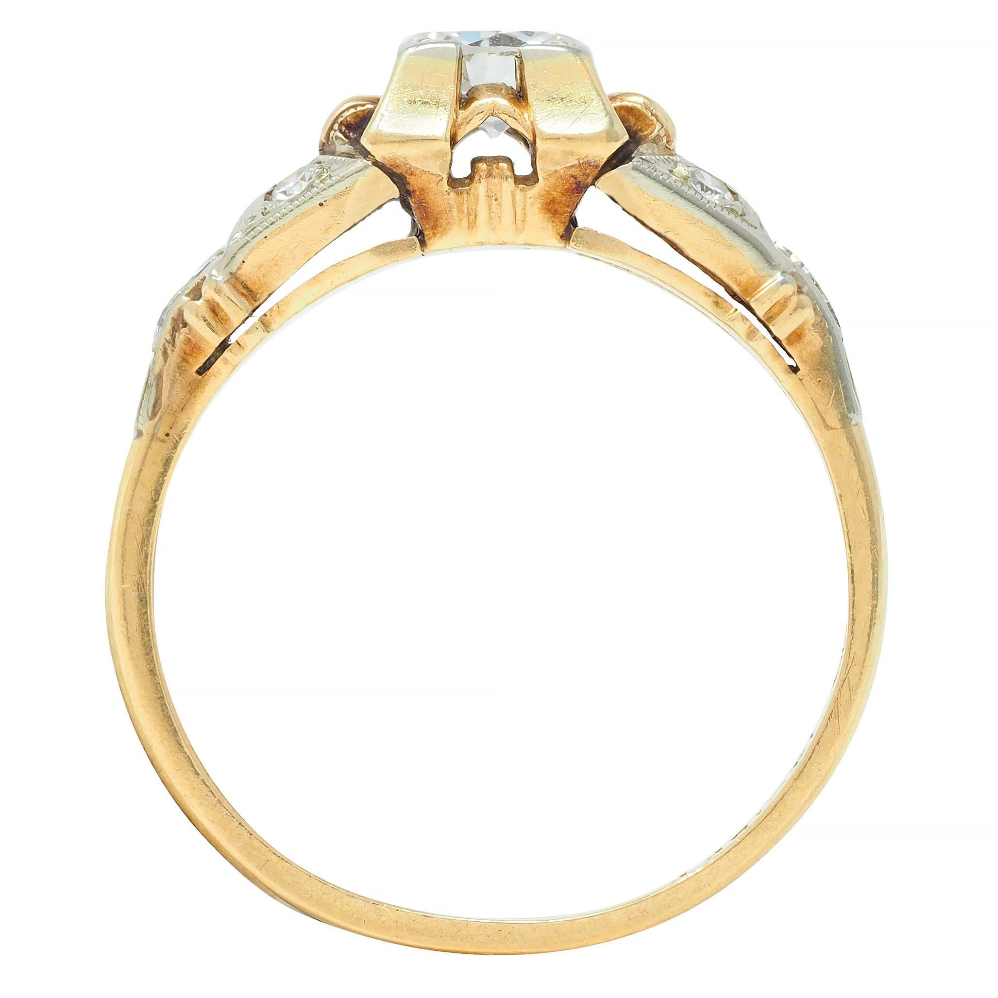 Retro Transitional Diamond 18 Karat Two-Tone Gold Vintage Engagement Ring For Sale 6