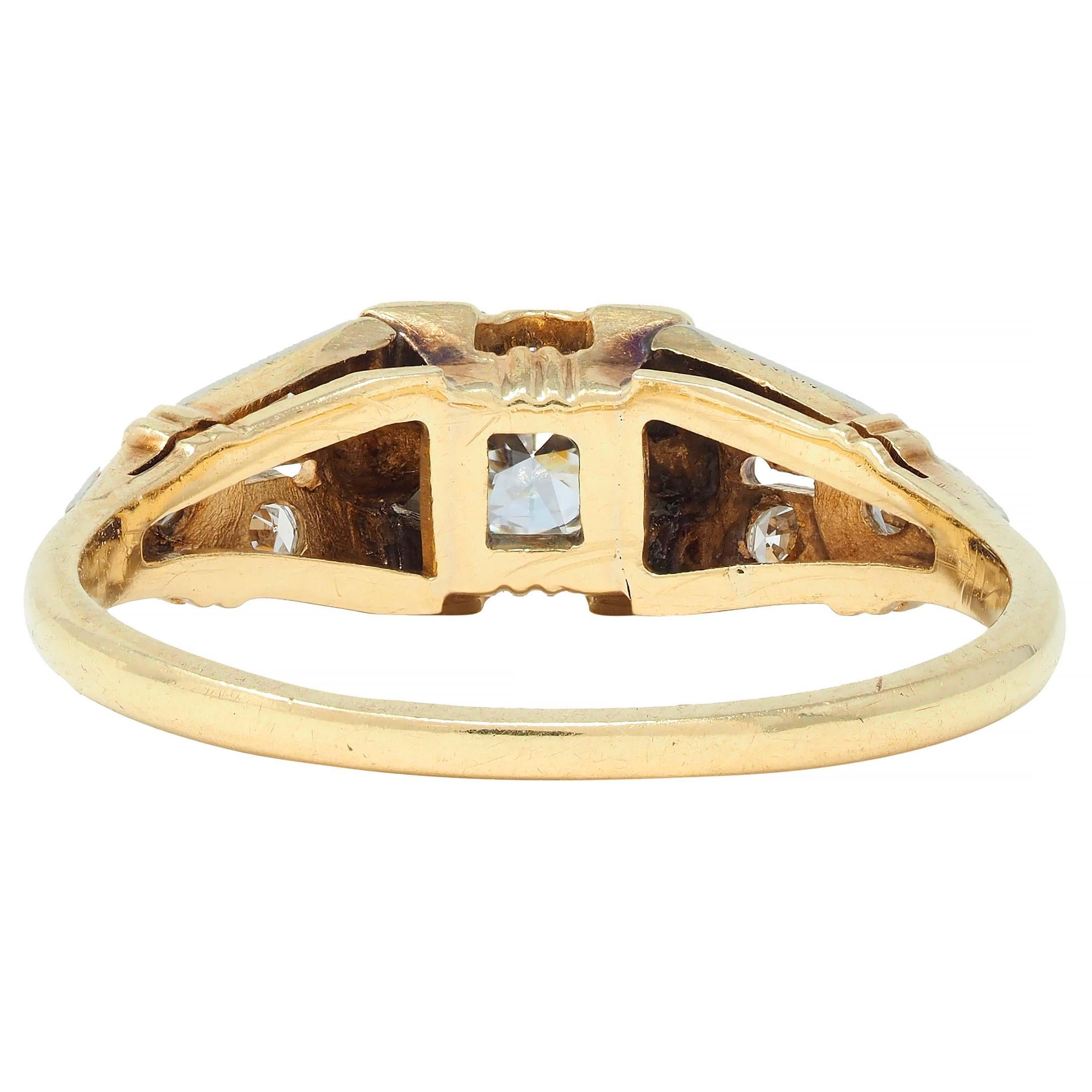 Women's or Men's Retro Transitional Diamond 18 Karat Two-Tone Gold Vintage Engagement Ring For Sale