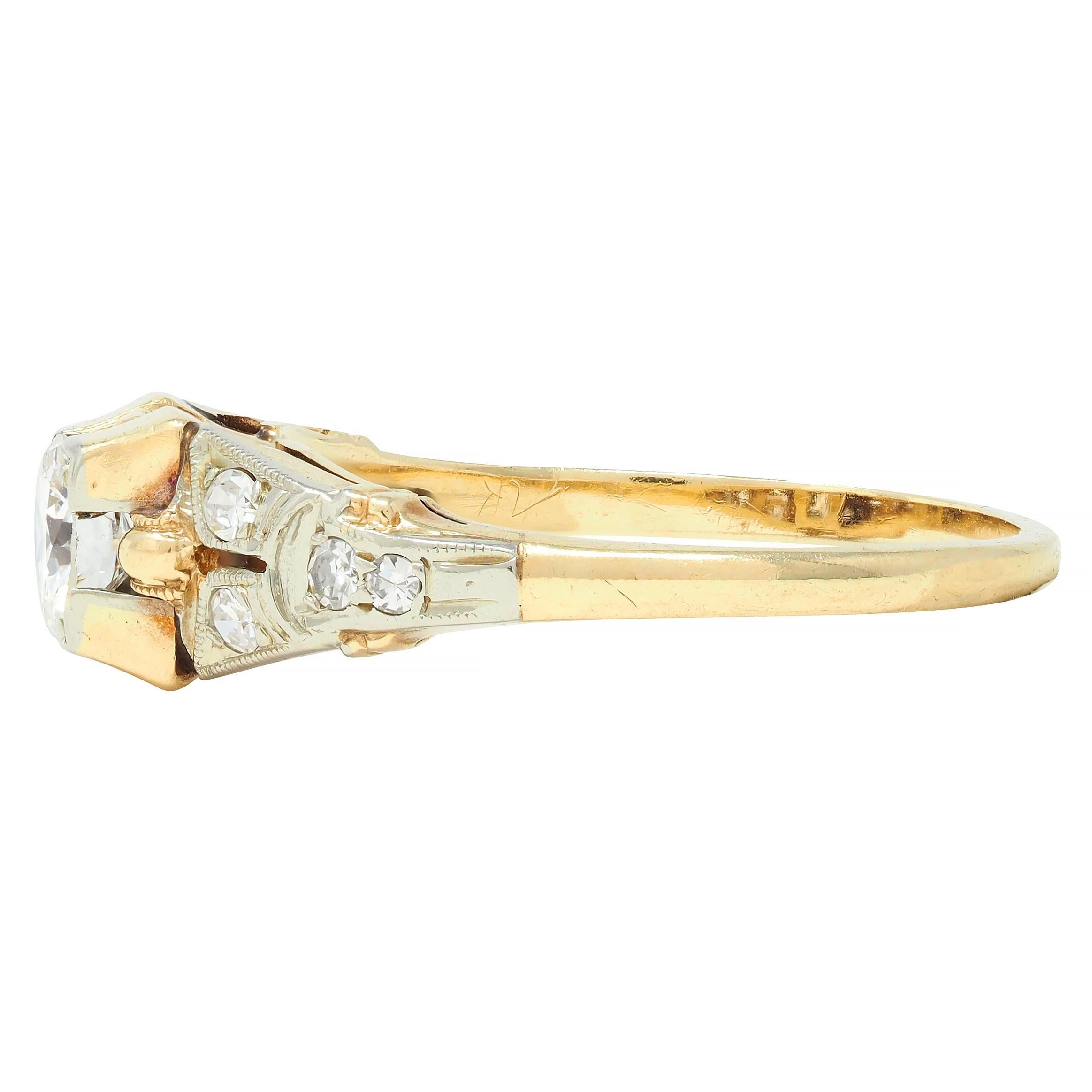 Retro Transitional Diamond 18 Karat Two-Tone Gold Vintage Engagement Ring For Sale 1