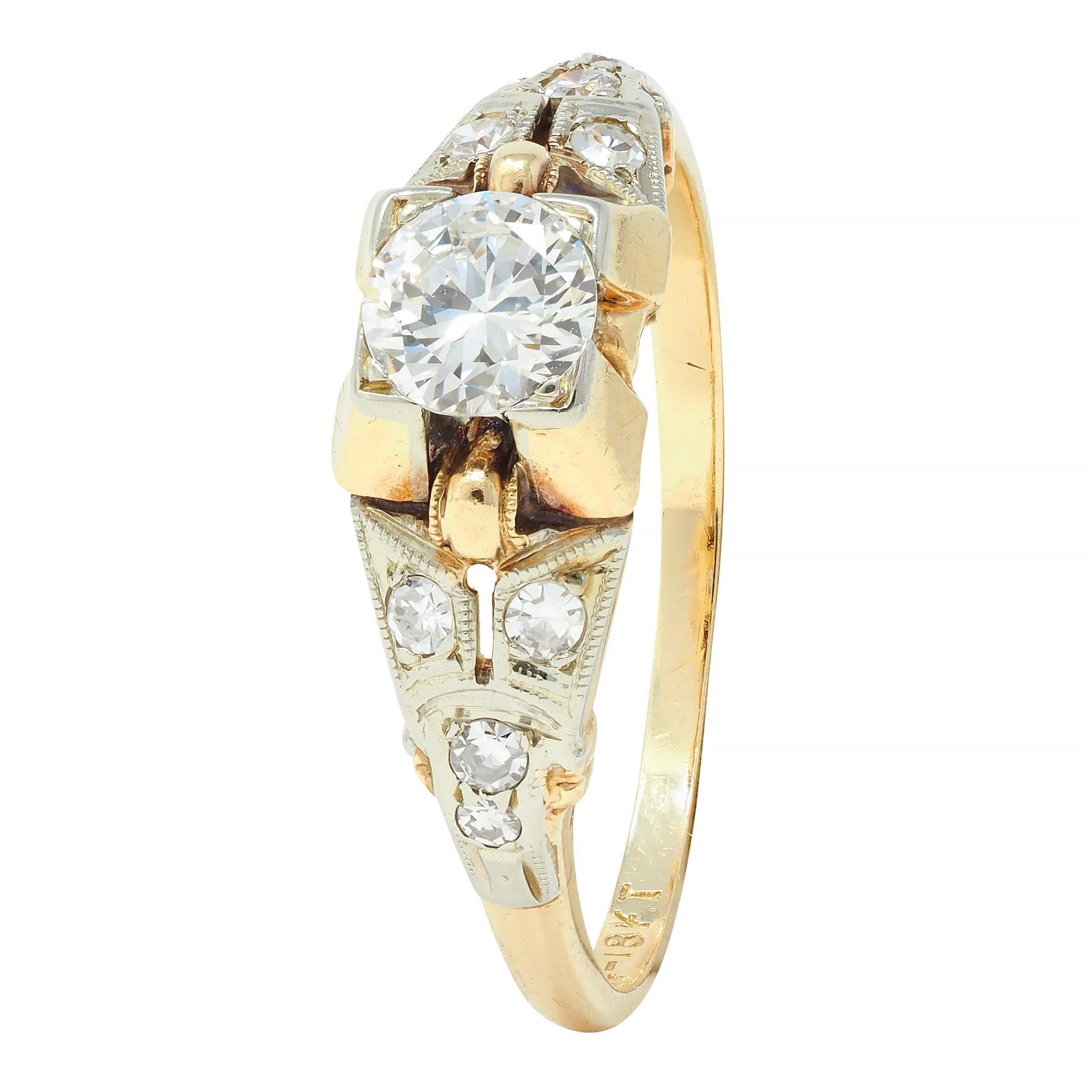 Retro Transitional Diamond 18 Karat Two-Tone Gold Vintage Engagement Ring For Sale 3